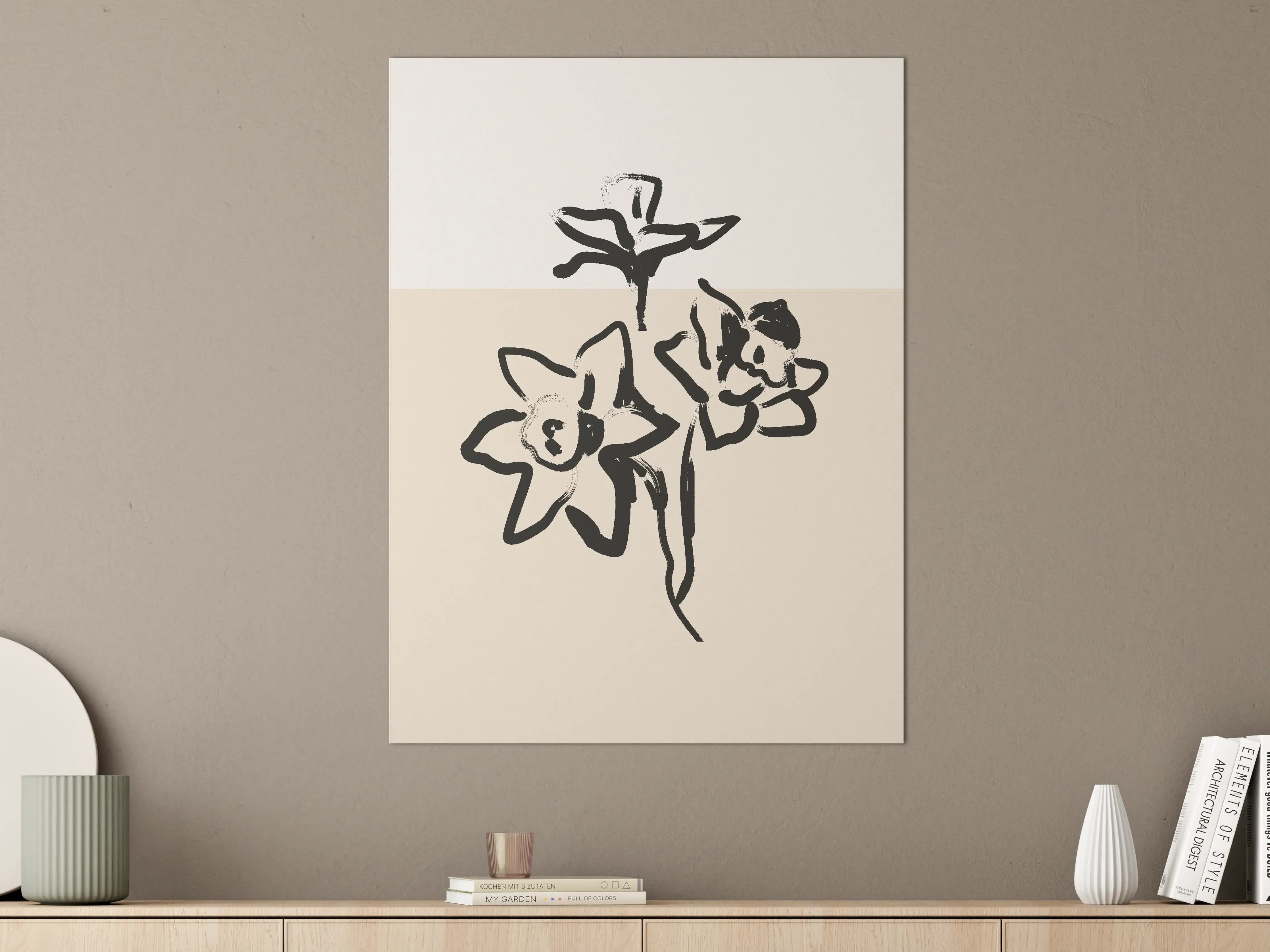 Große Wandbilder - Moderne Blumen-Illustration in Schwarz-Weiß