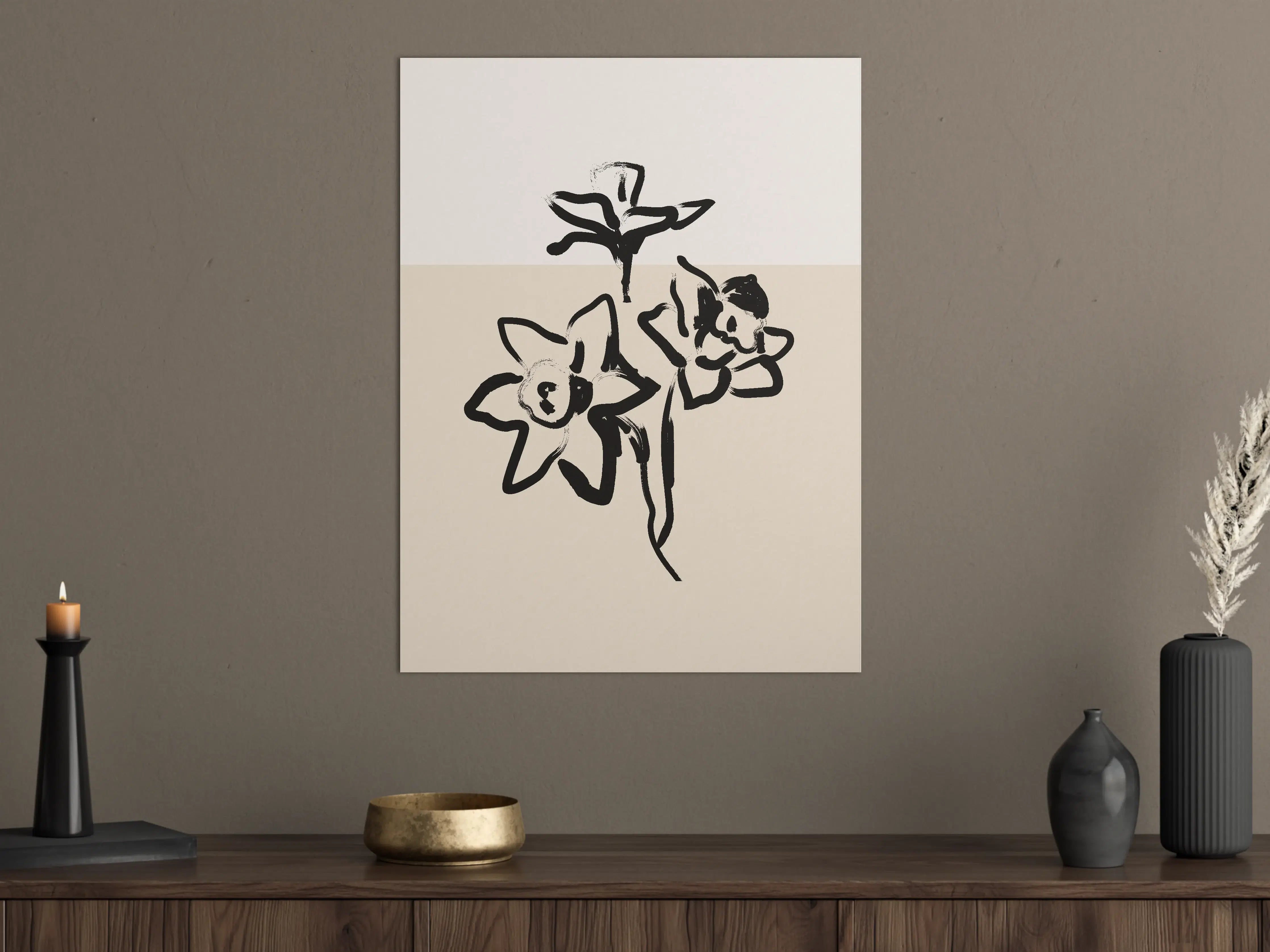 Große Wandbilder - Moderne Blumen-Illustration in Schwarz-Weiß