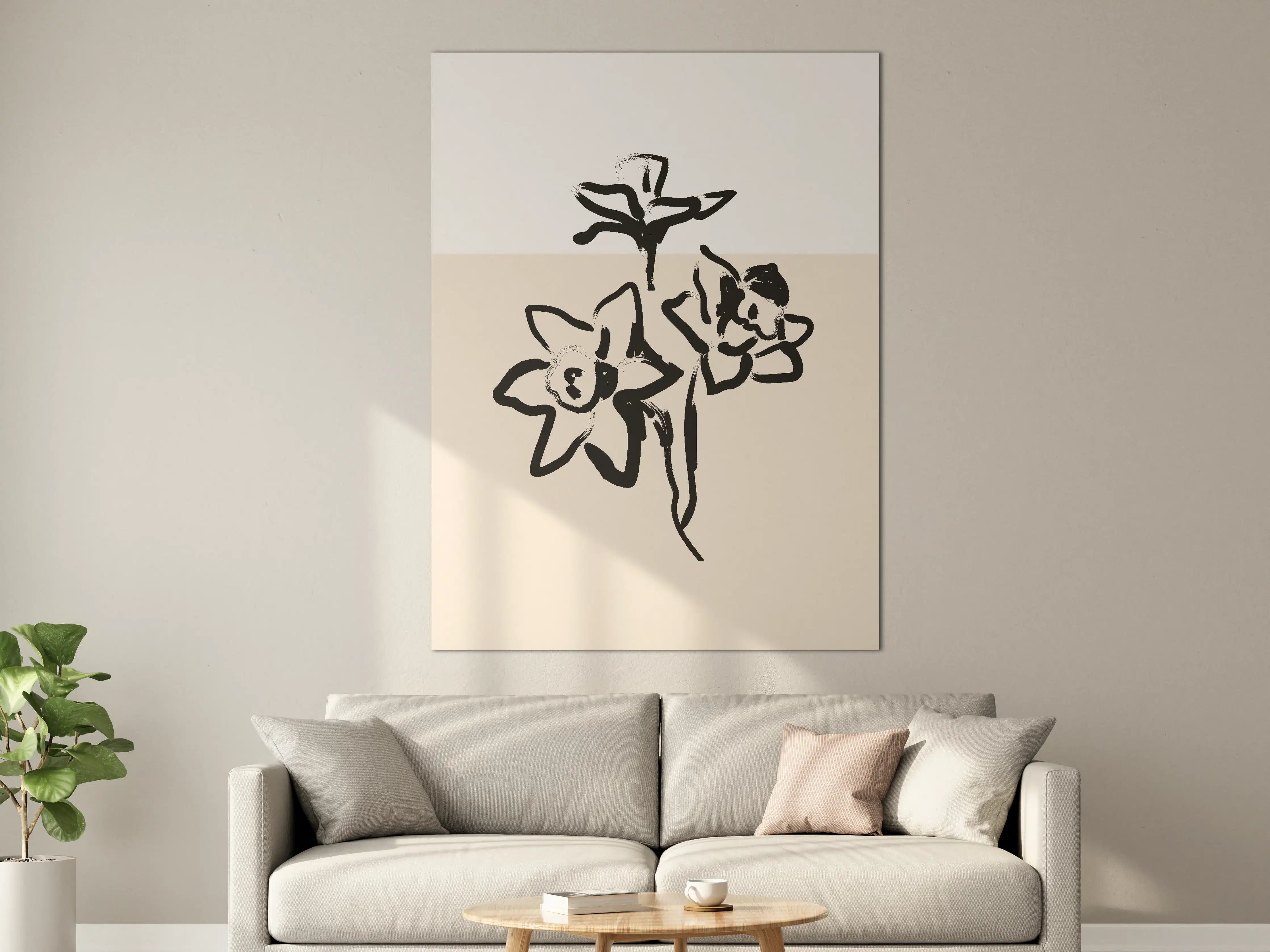 Große Wandbilder - Moderne Blumen-Illustration in Schwarz-Weiß