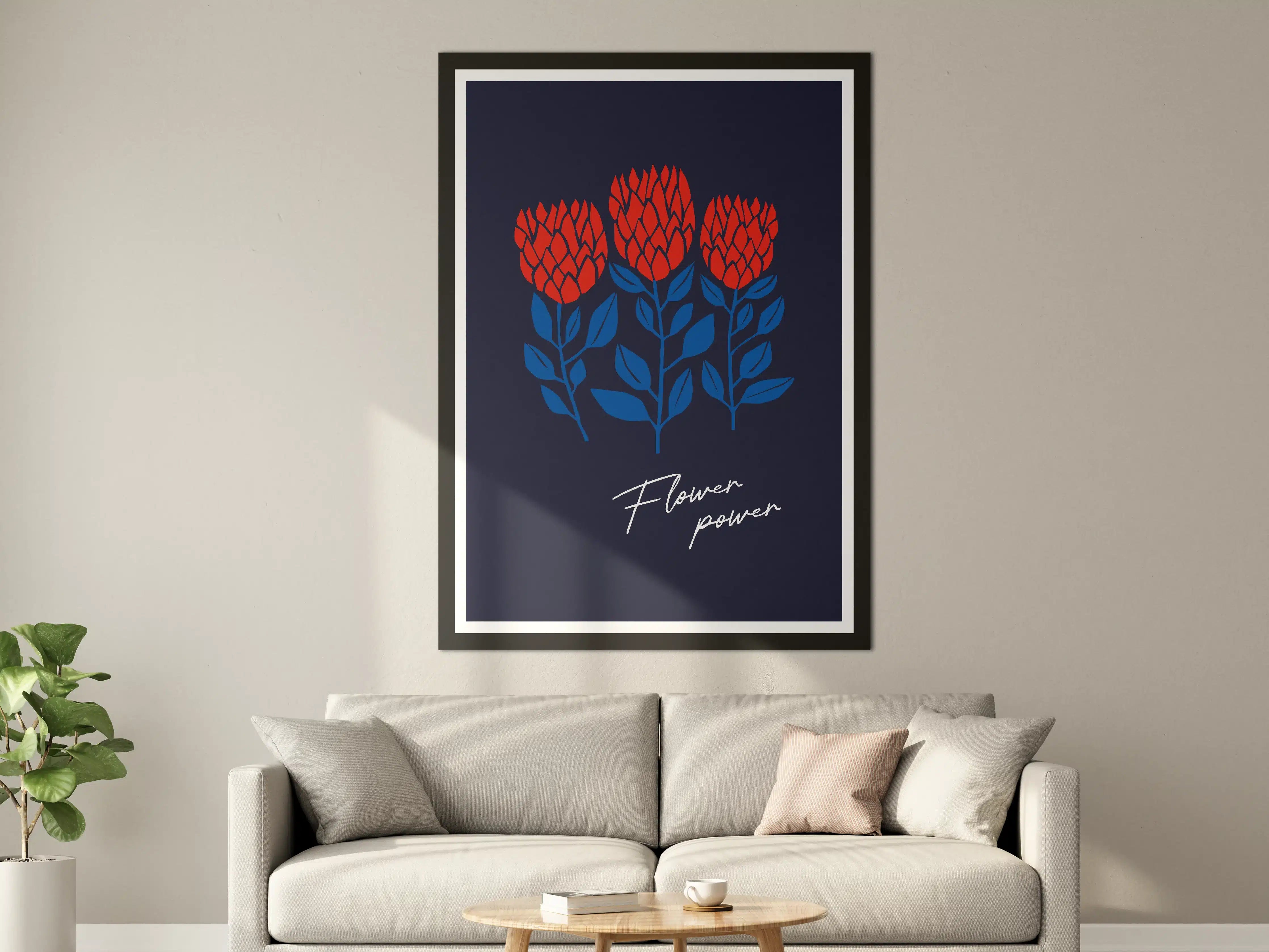 Große Wandbilder - Moderne Blumenillustration in Rot und Blau