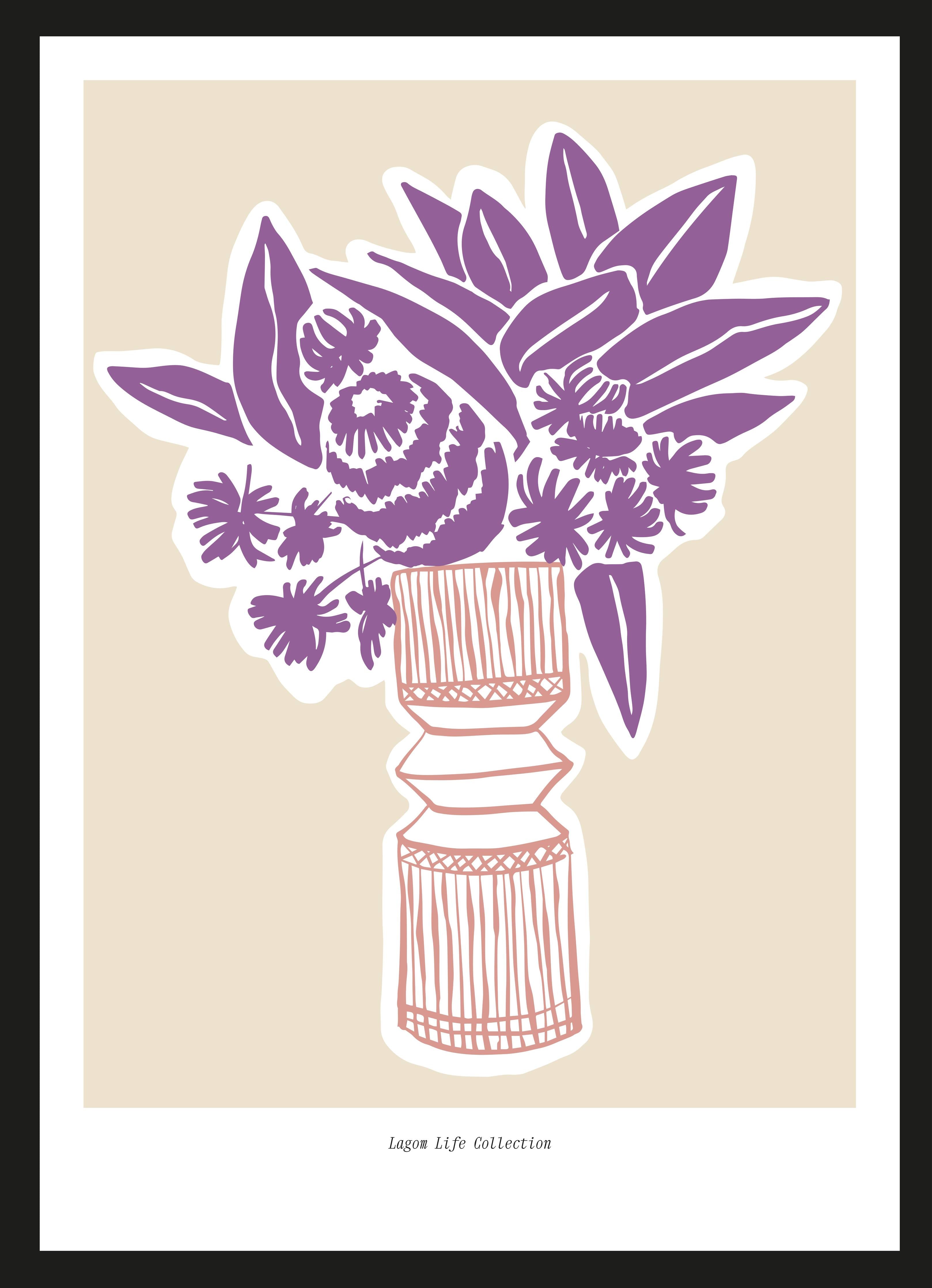 Große Wandbilder-Moderne Blumenillustration in Violett auf Creme