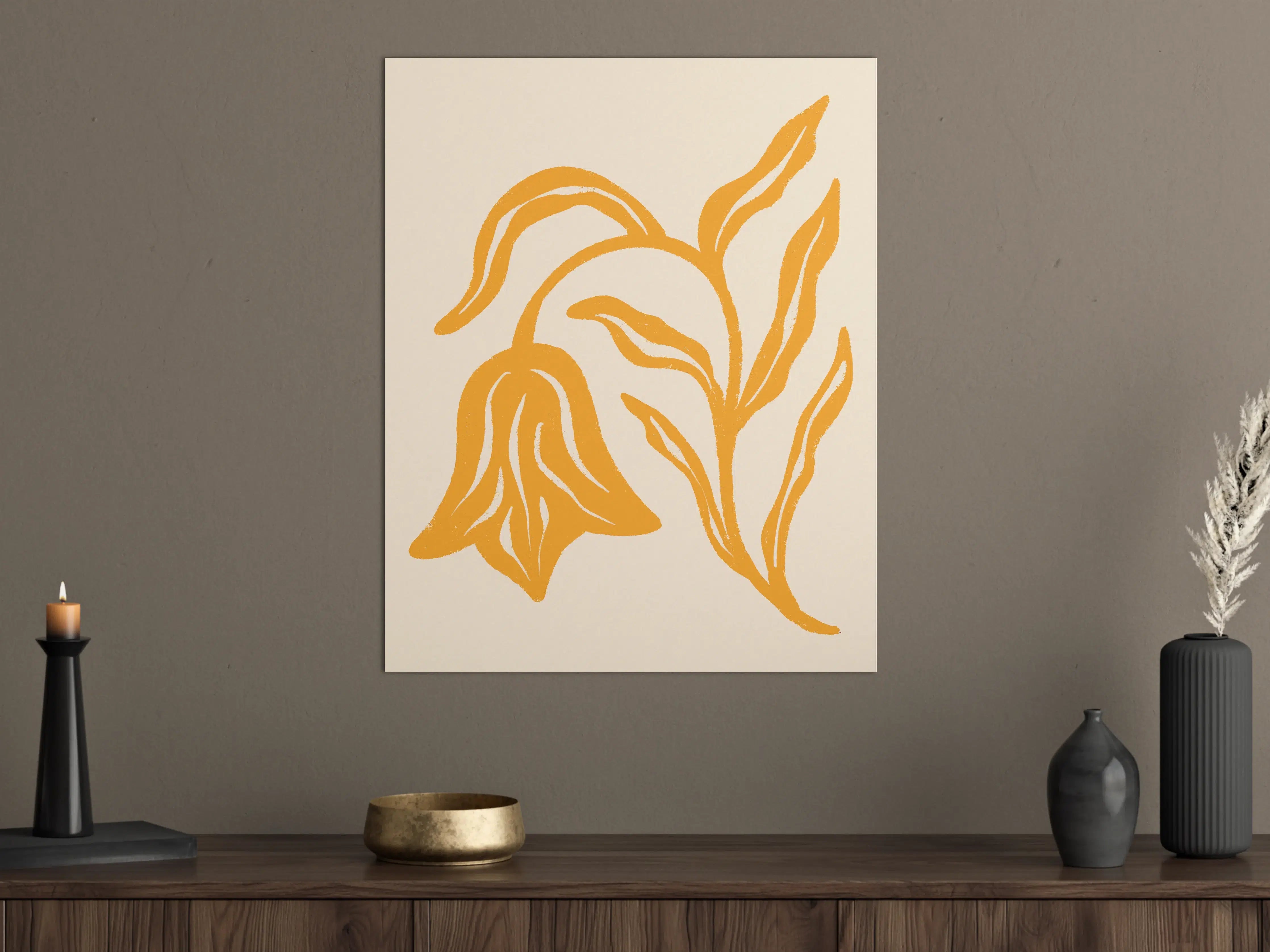 Große Wandbilder - Moderne Blumenzeichnung in warmem Orange