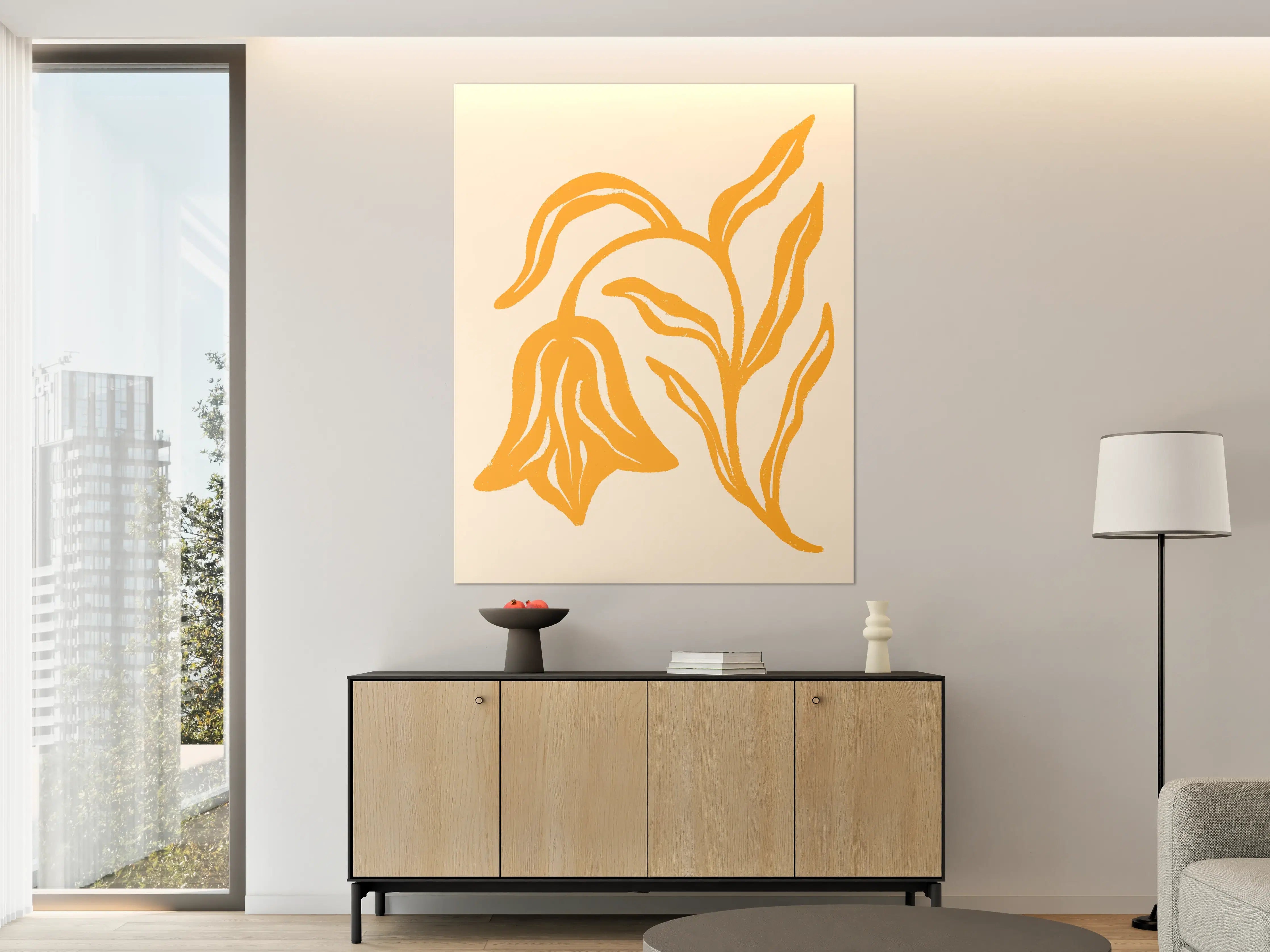 Große Wandbilder - Moderne Blumenzeichnung in warmem Orange