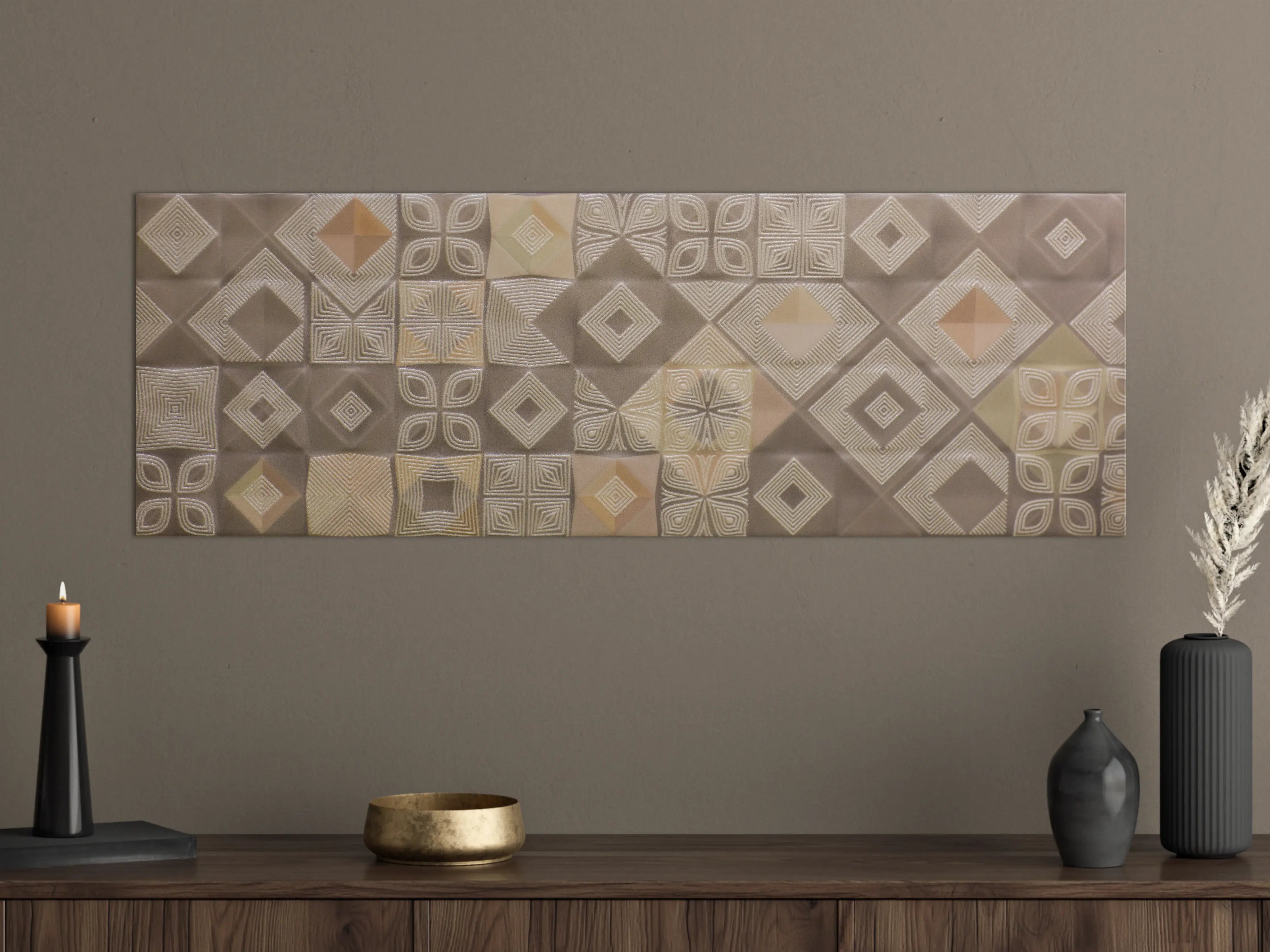 Große Wandbilder - Moderne Fliesen mit geometrischem Muster in neutralen Tönen
