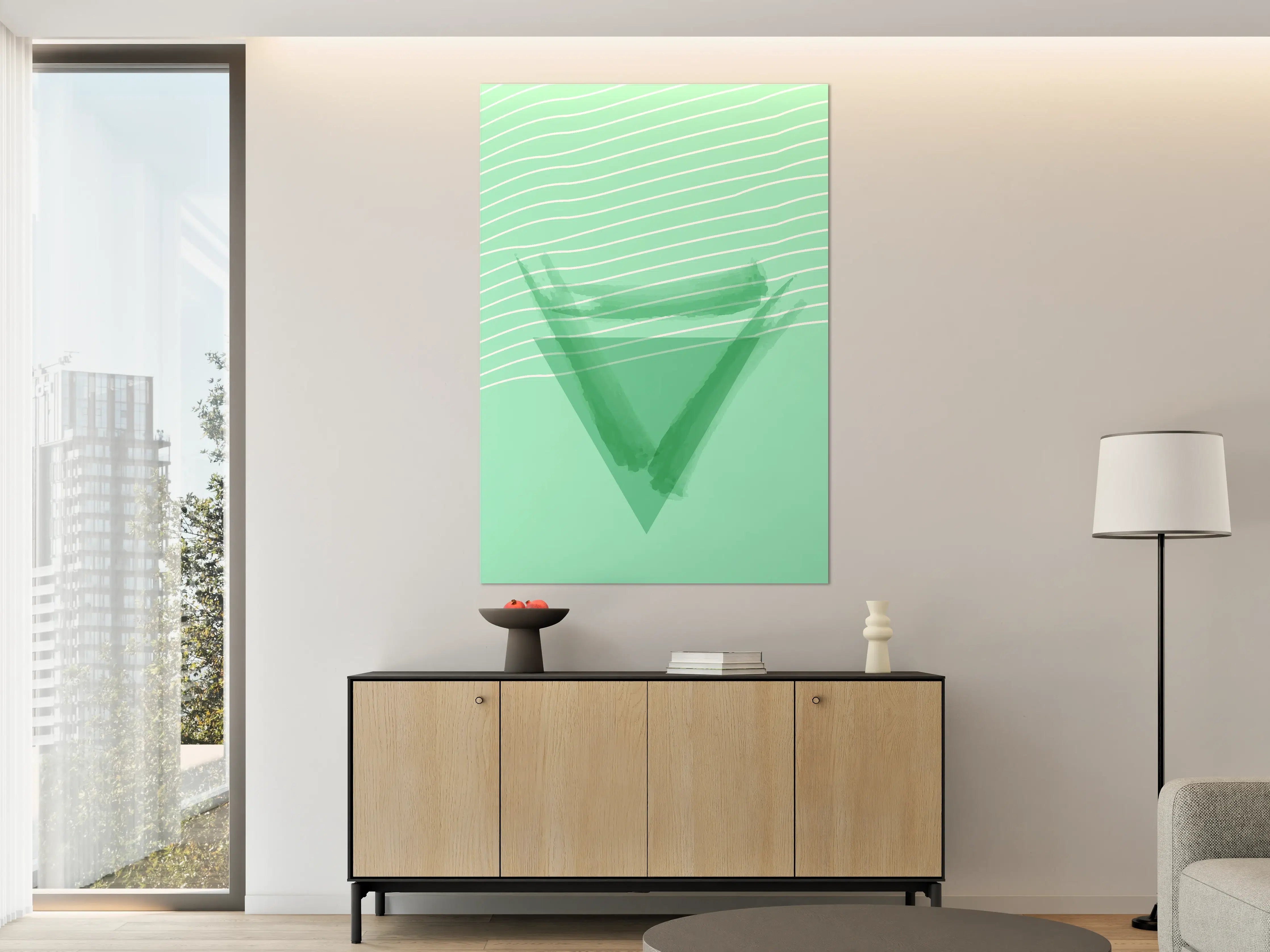 Große Wandbilder - Moderne Grün-Töne mit Linienmuster