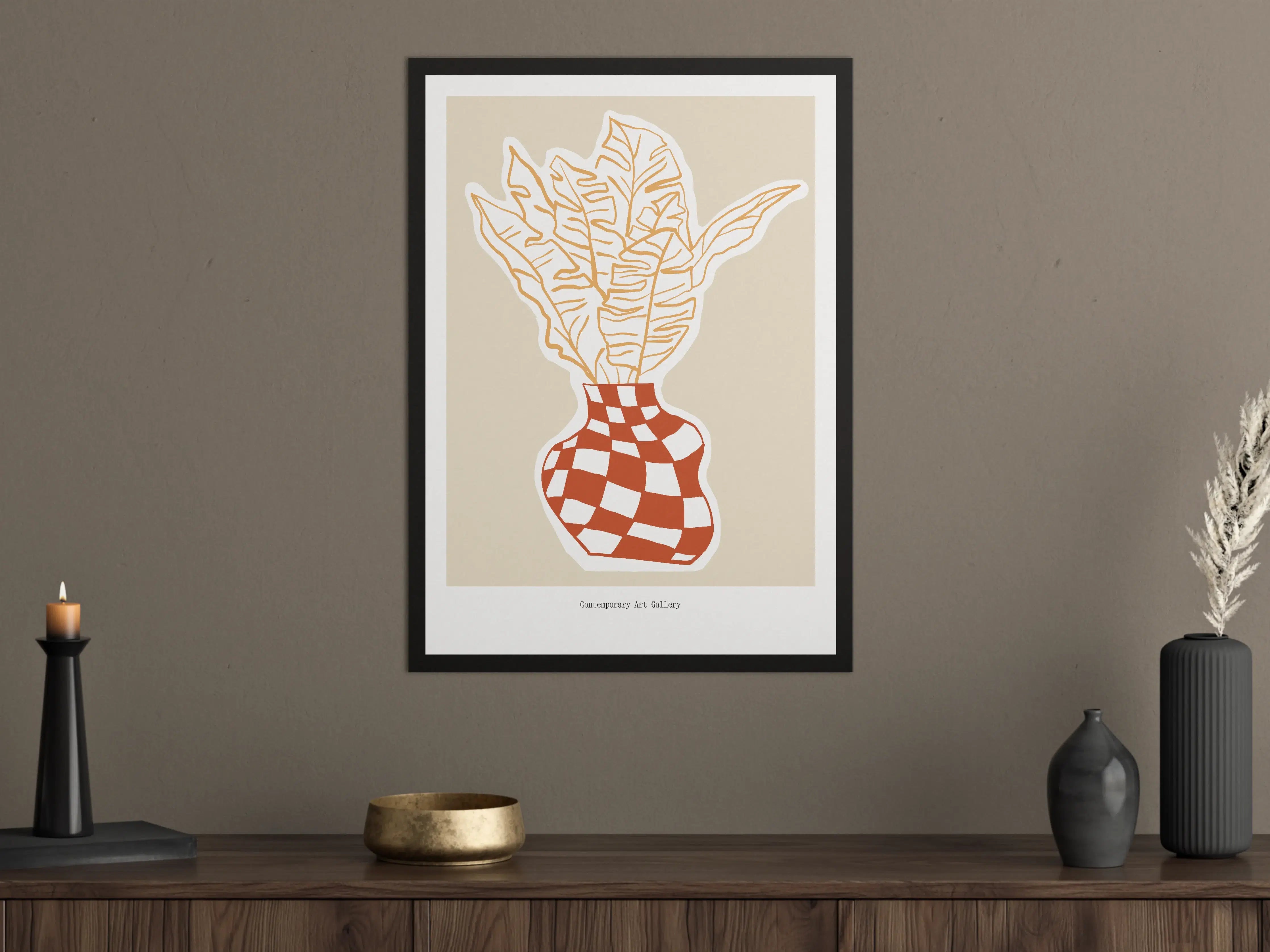 Große Wandbilder - Moderne-Illustration-Blatt-Vase