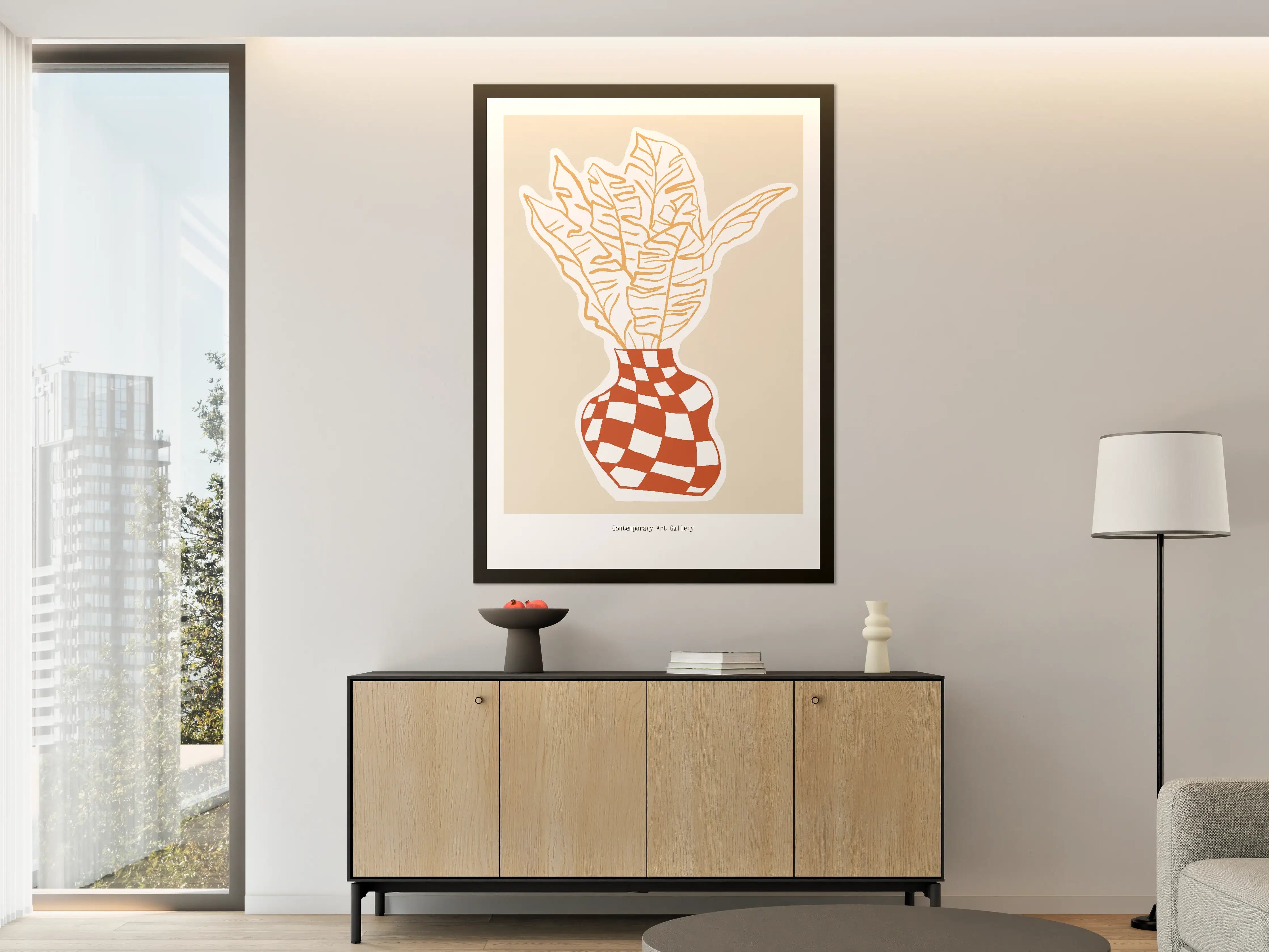 Große Wandbilder - Moderne-Illustration-Blatt-Vase