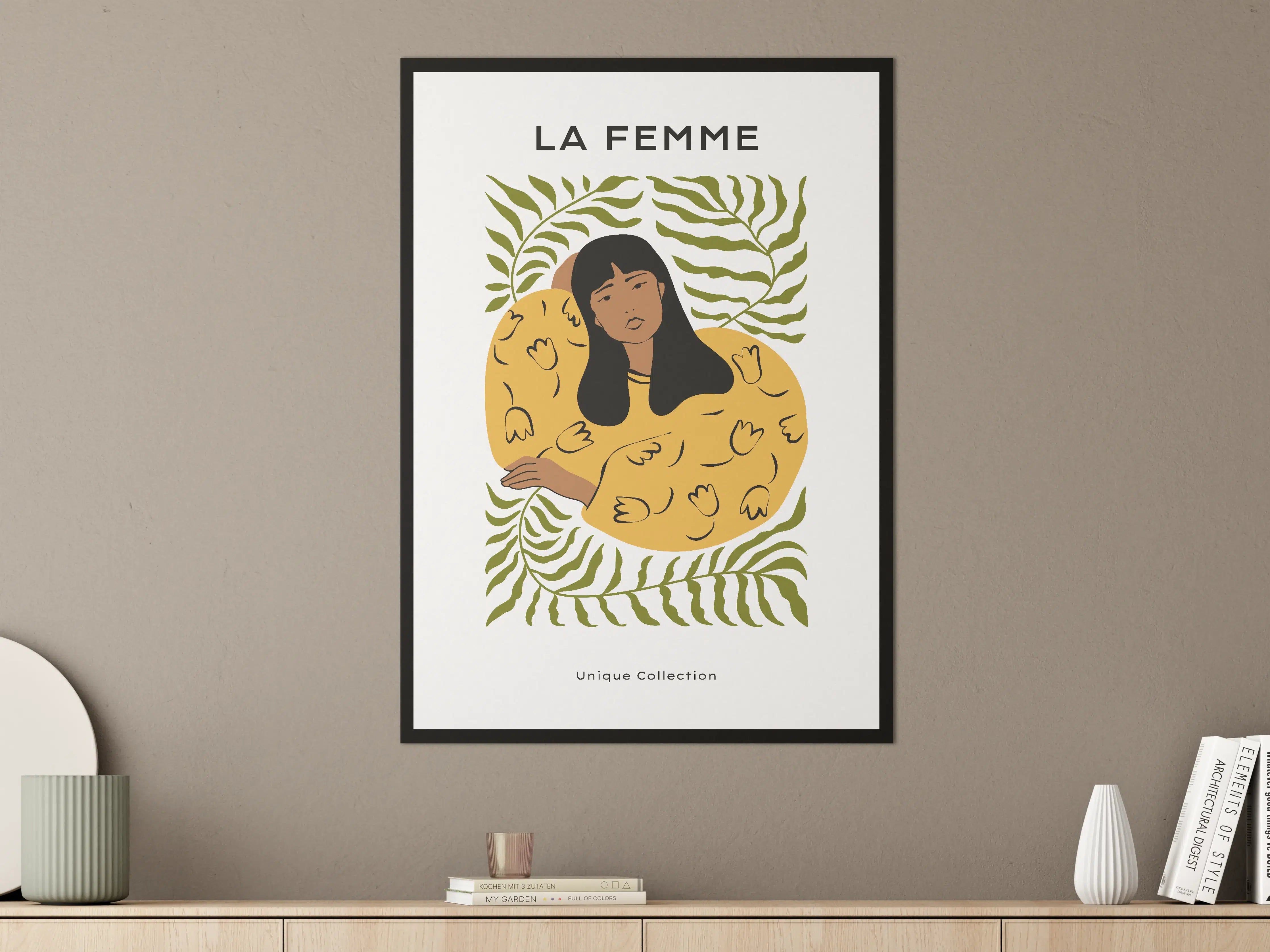 Große Wandbilder - Moderne Illustration einer Frau mit Pflanzenmuster