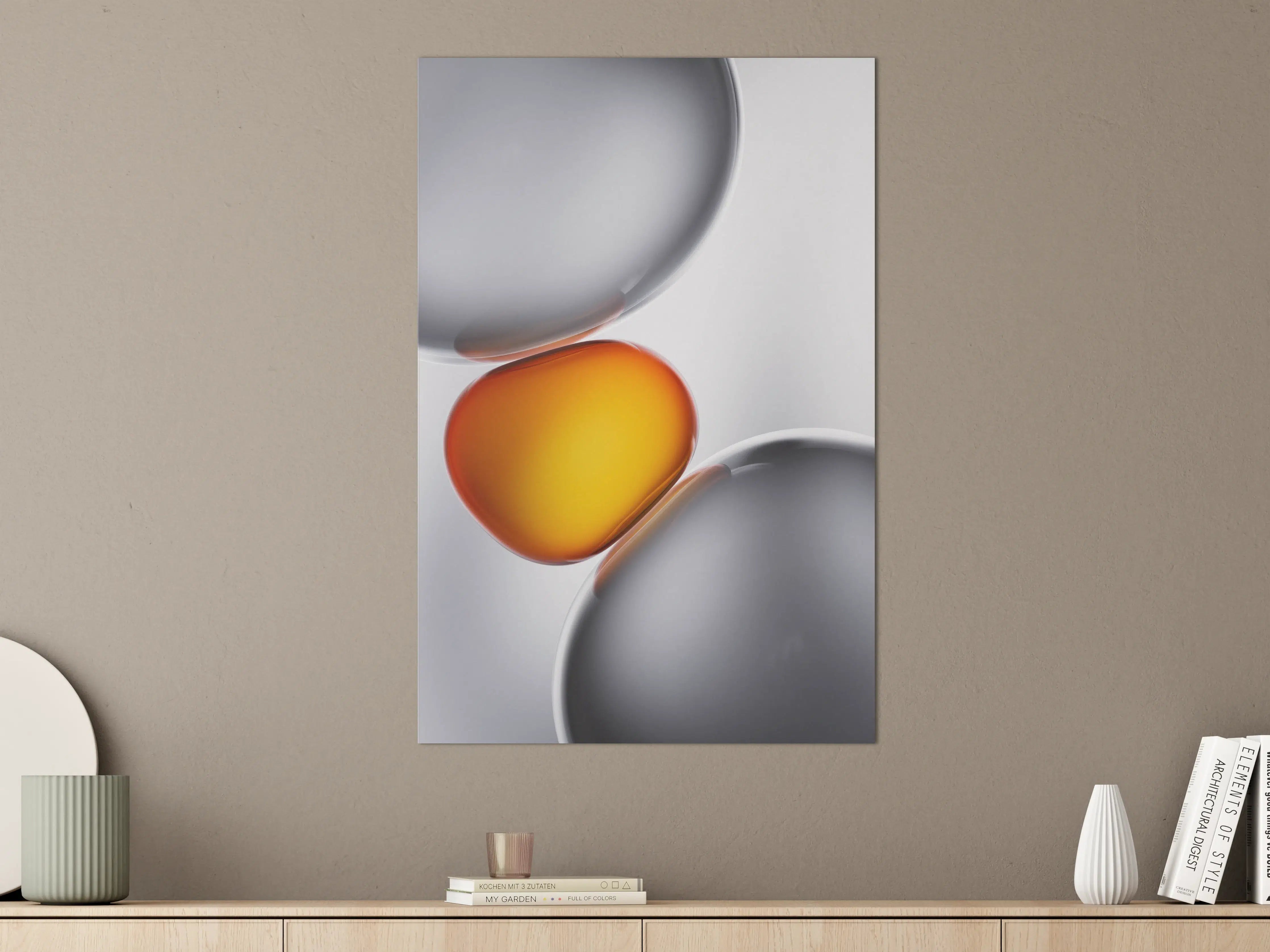 Große Wandbilder - Moderne Küche mit Küchenutensilien in Grau und Orange