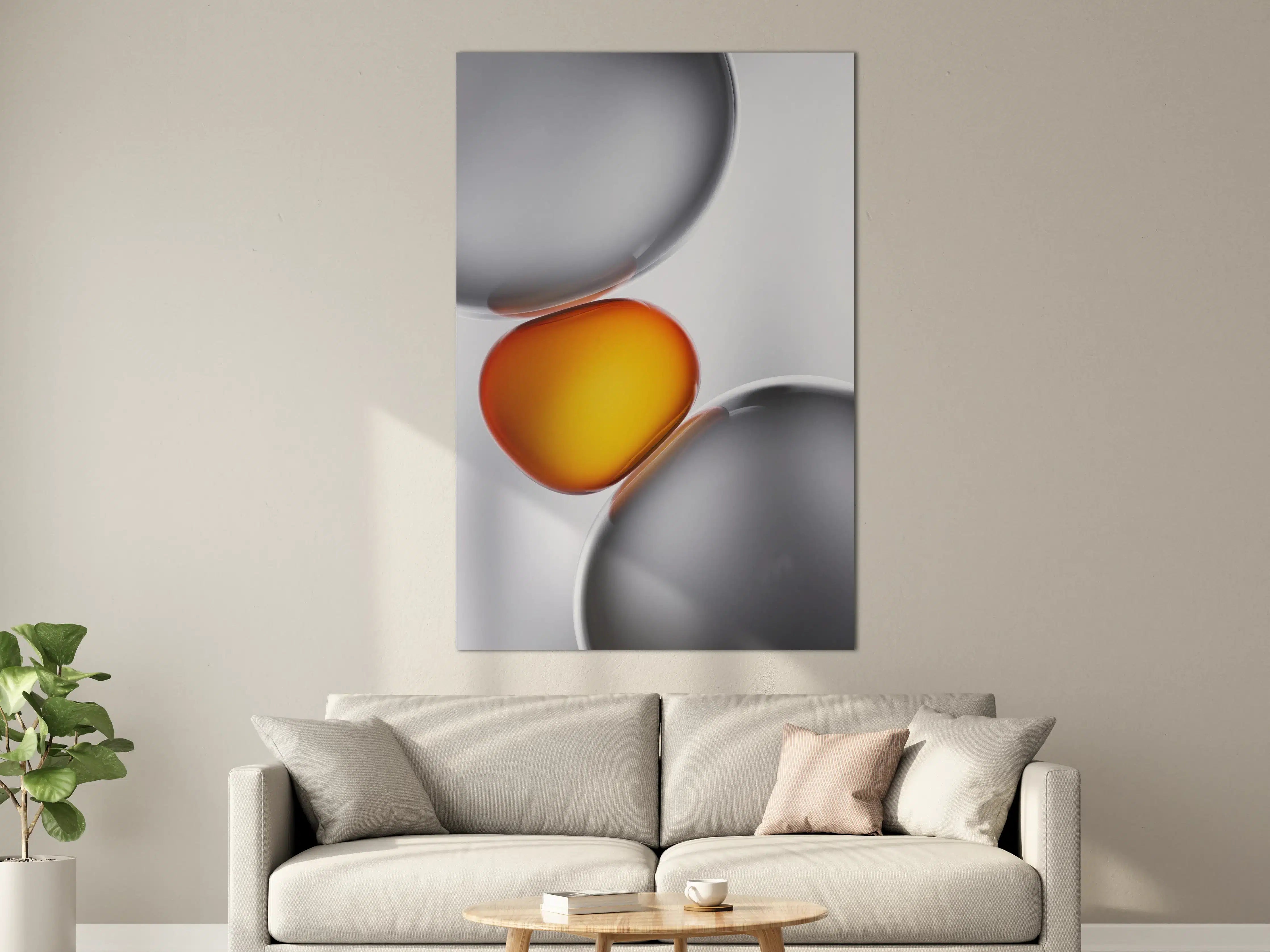 Große Wandbilder - Moderne Küche mit Küchenutensilien in Grau und Orange