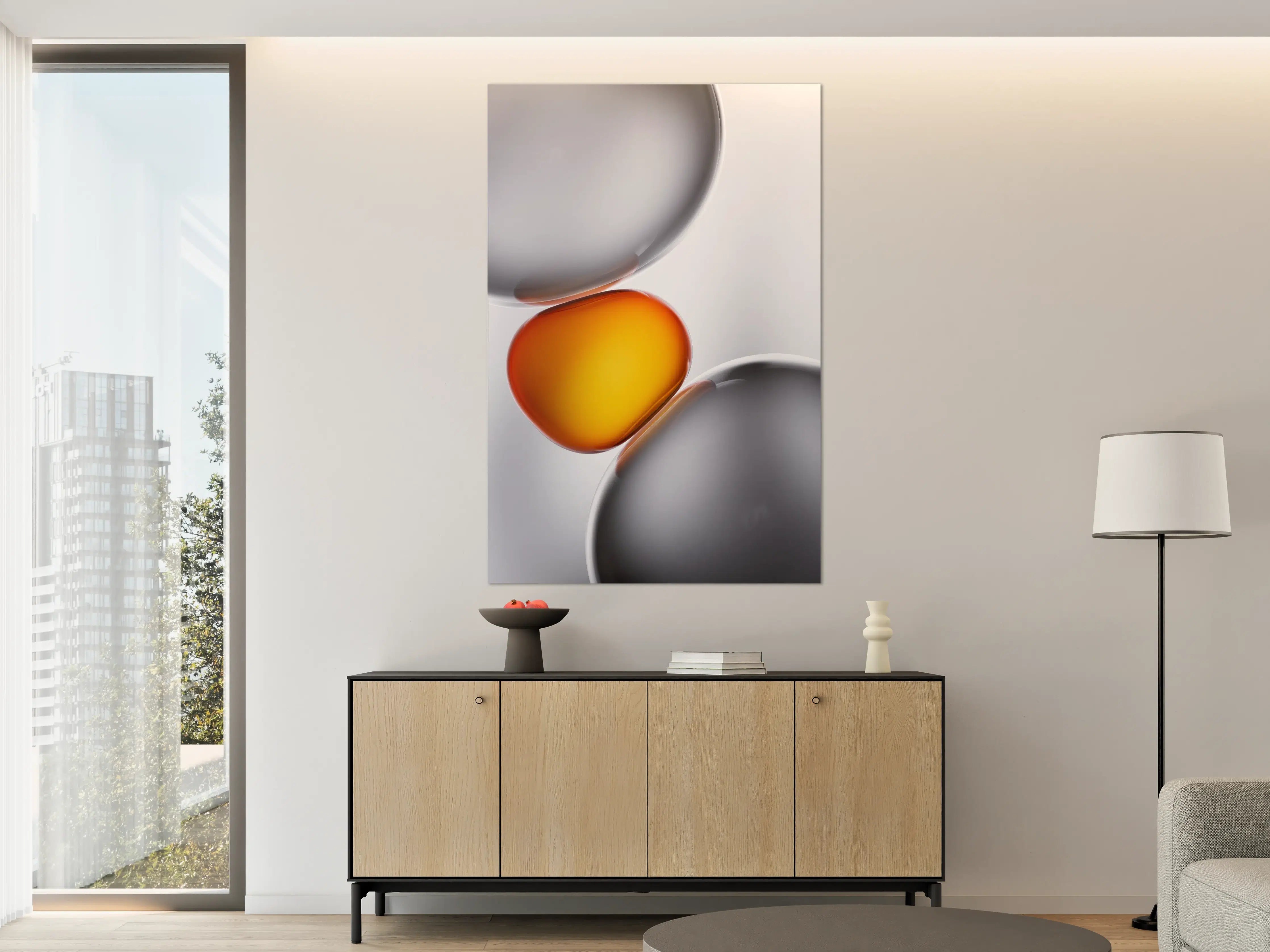 Große Wandbilder - Moderne Küche mit Küchenutensilien in Grau und Orange