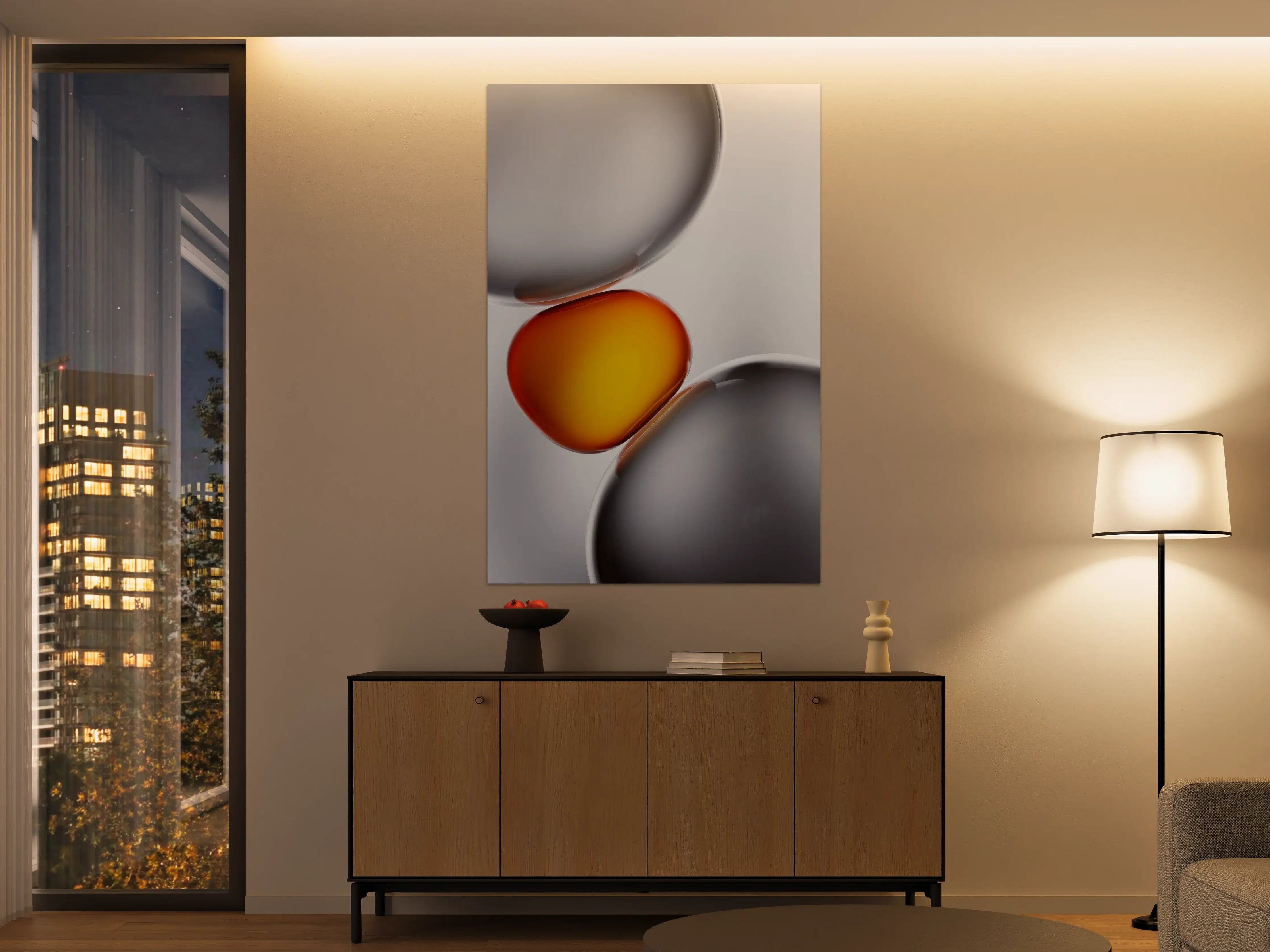 Große Wandbilder - Moderne Küche mit Küchenutensilien in Grau und Orange