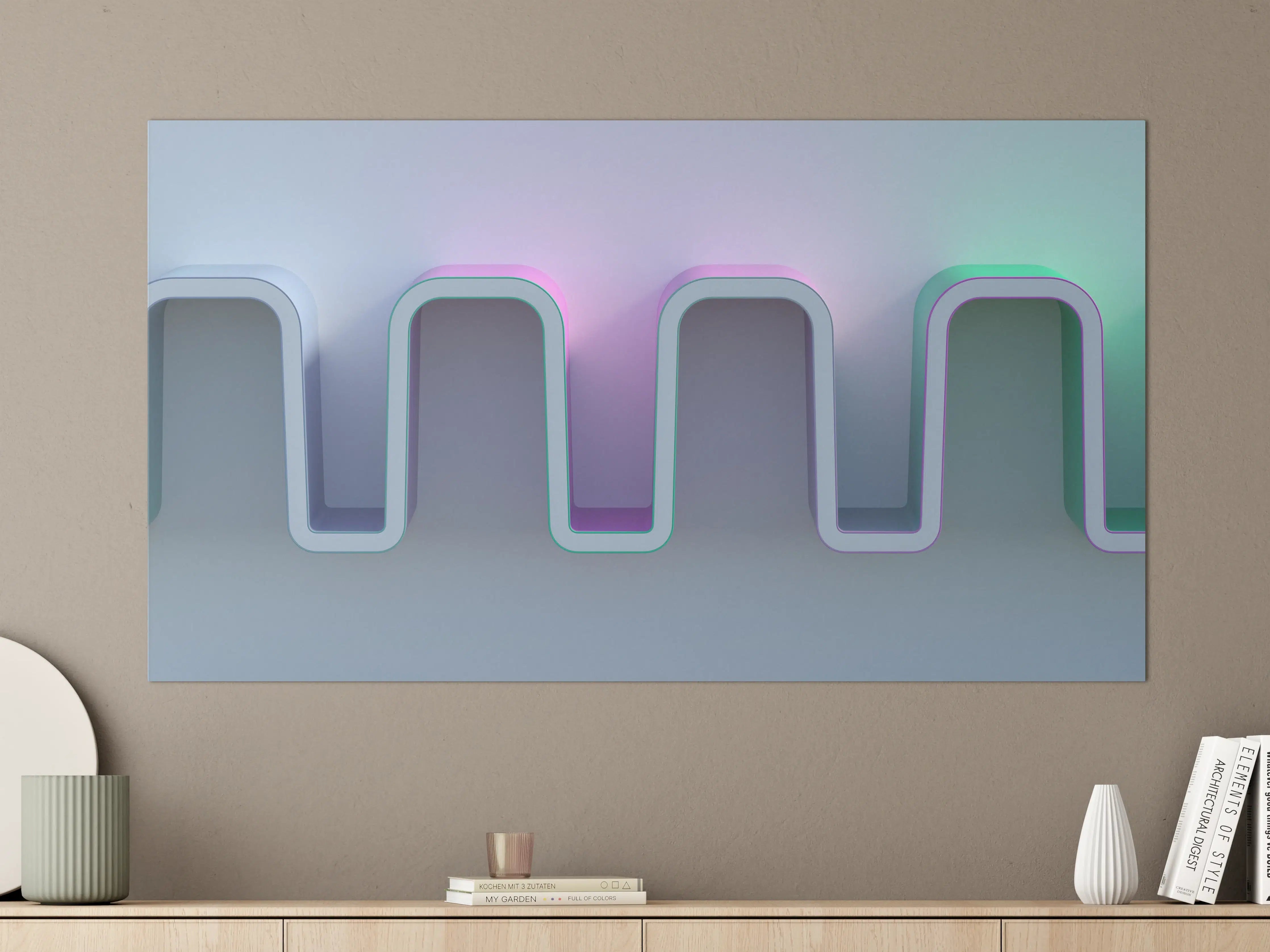 Große Wandbilder - Moderne LED-Lichtinstallation in Pastellfarben