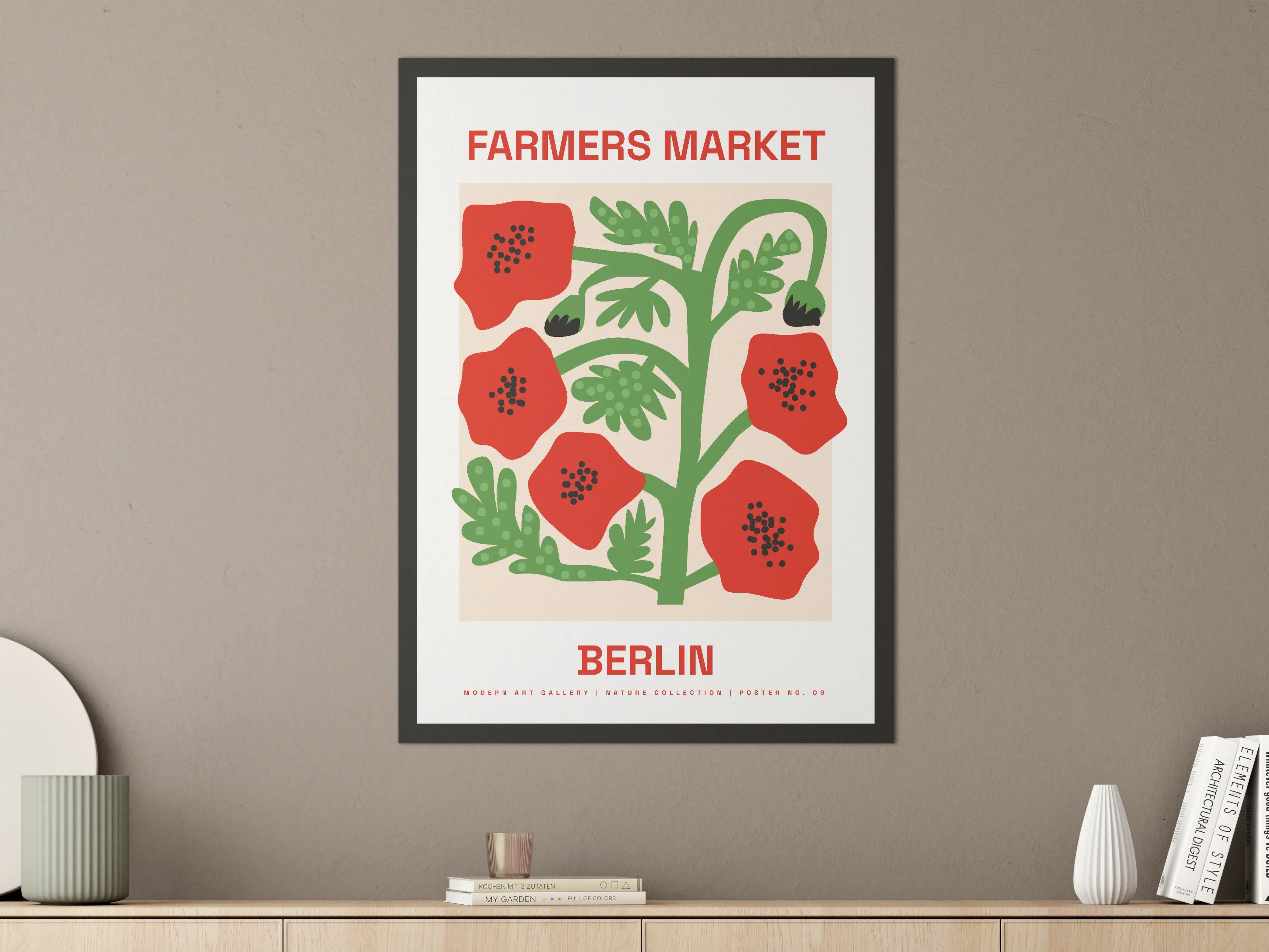Große Wandbilder - Moderne Pflanzenillustration mit rotem Akzent