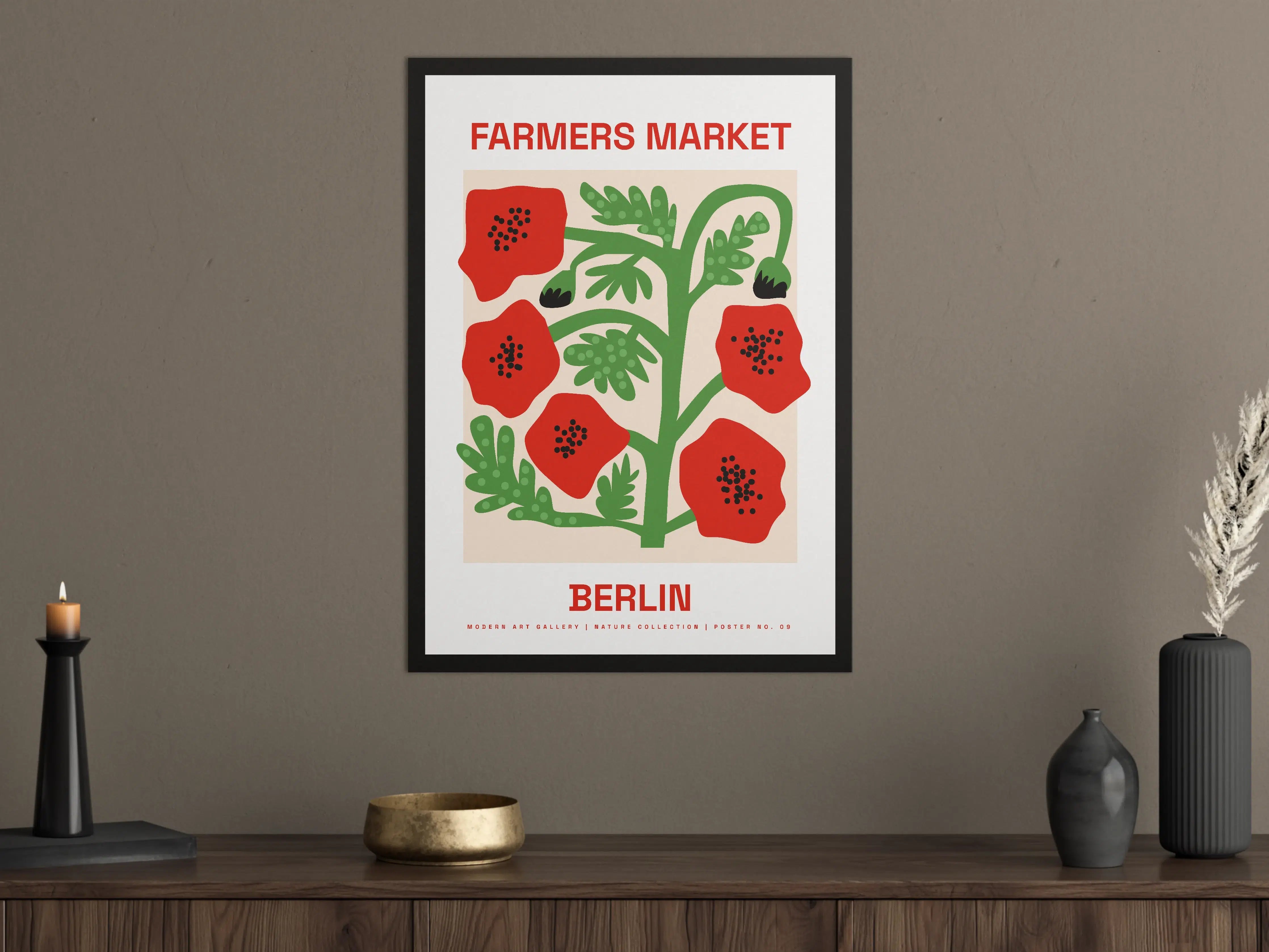 Große Wandbilder - Moderne Pflanzenillustration mit rotem Akzent