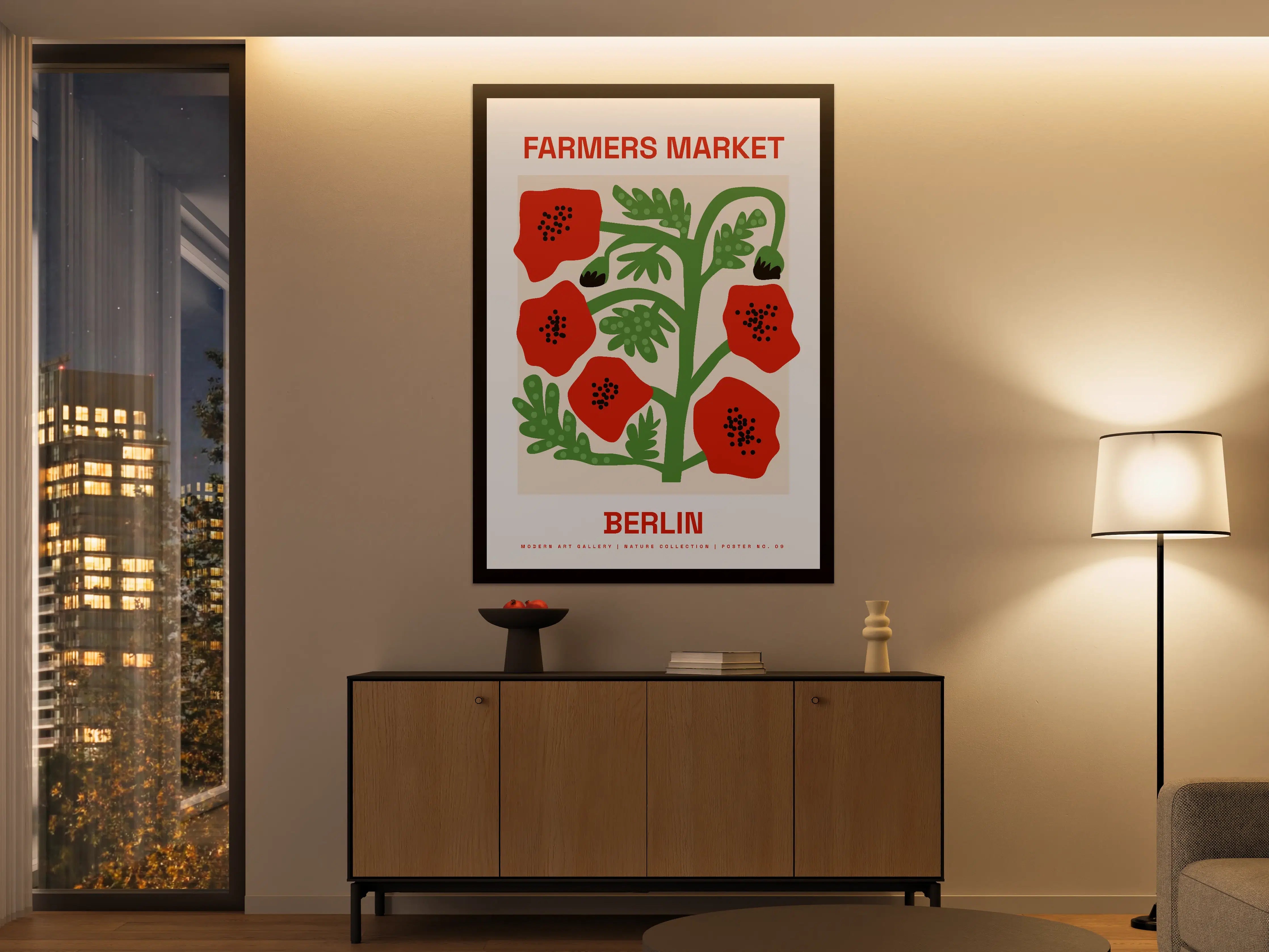 Große Wandbilder - Moderne Pflanzenillustration mit rotem Akzent