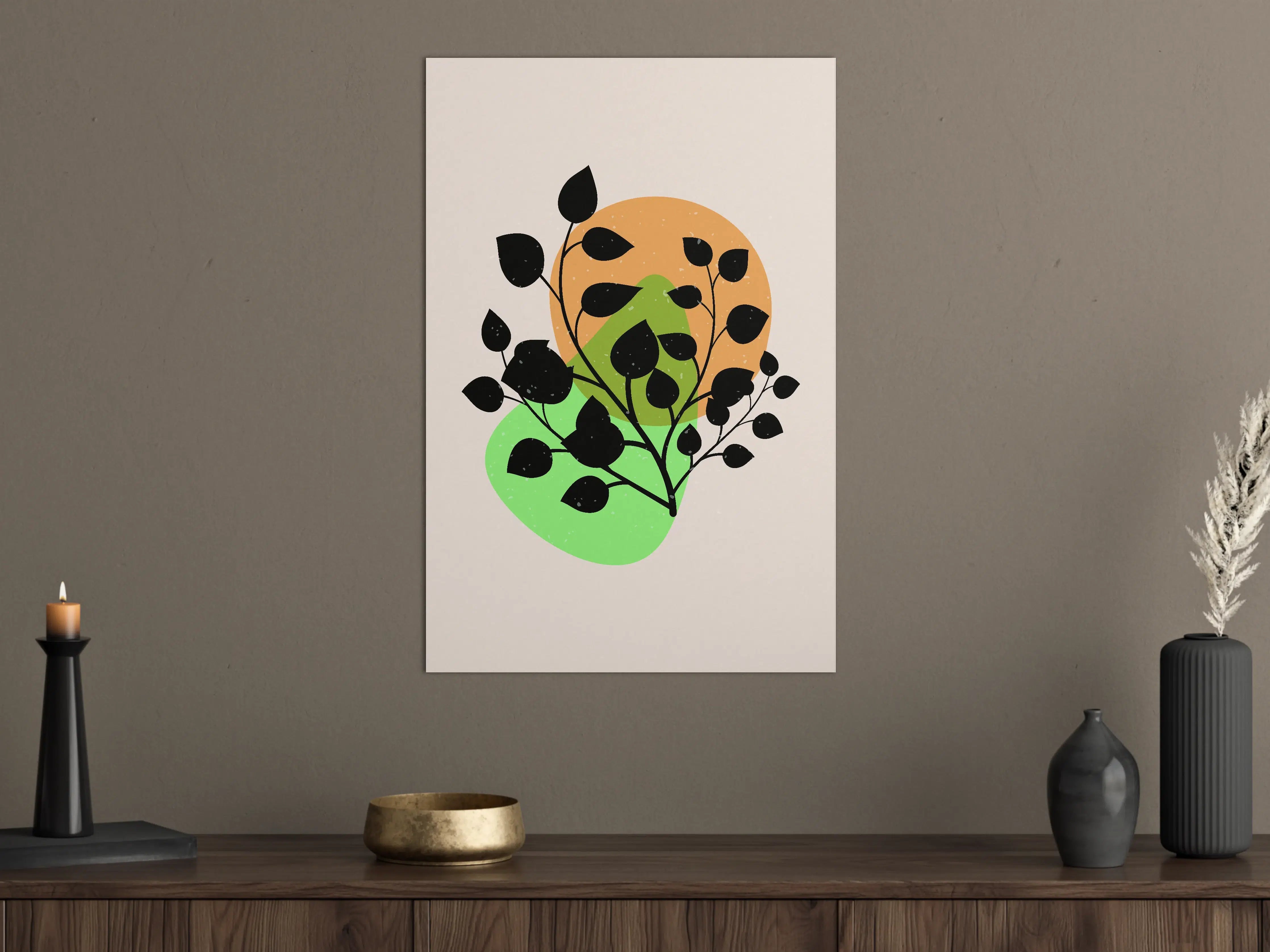 Große Wandbilder - Moderne Pflanzenillustration mit schwarzen Silhouetten