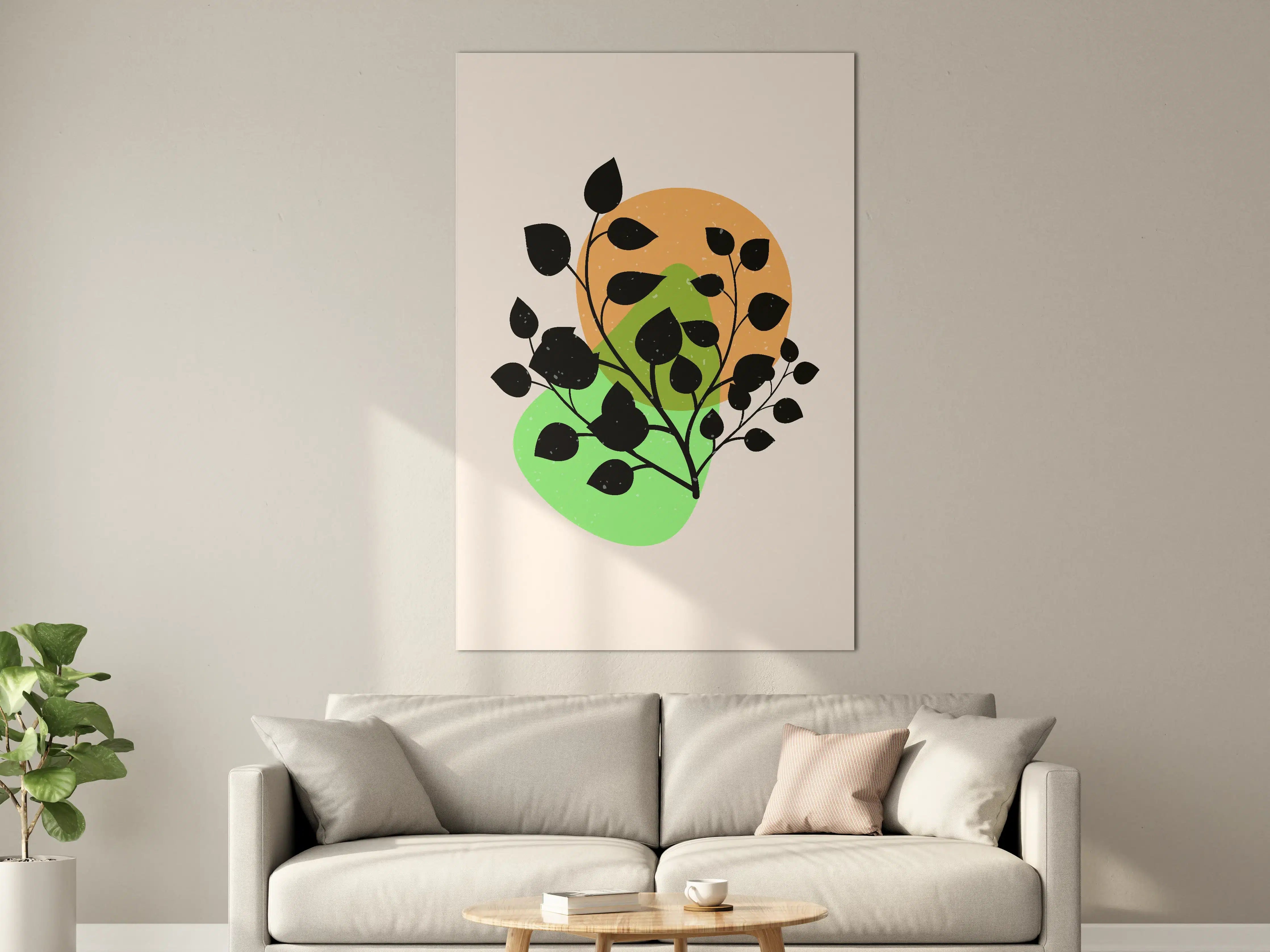 Große Wandbilder - Moderne Pflanzenillustration mit schwarzen Silhouetten