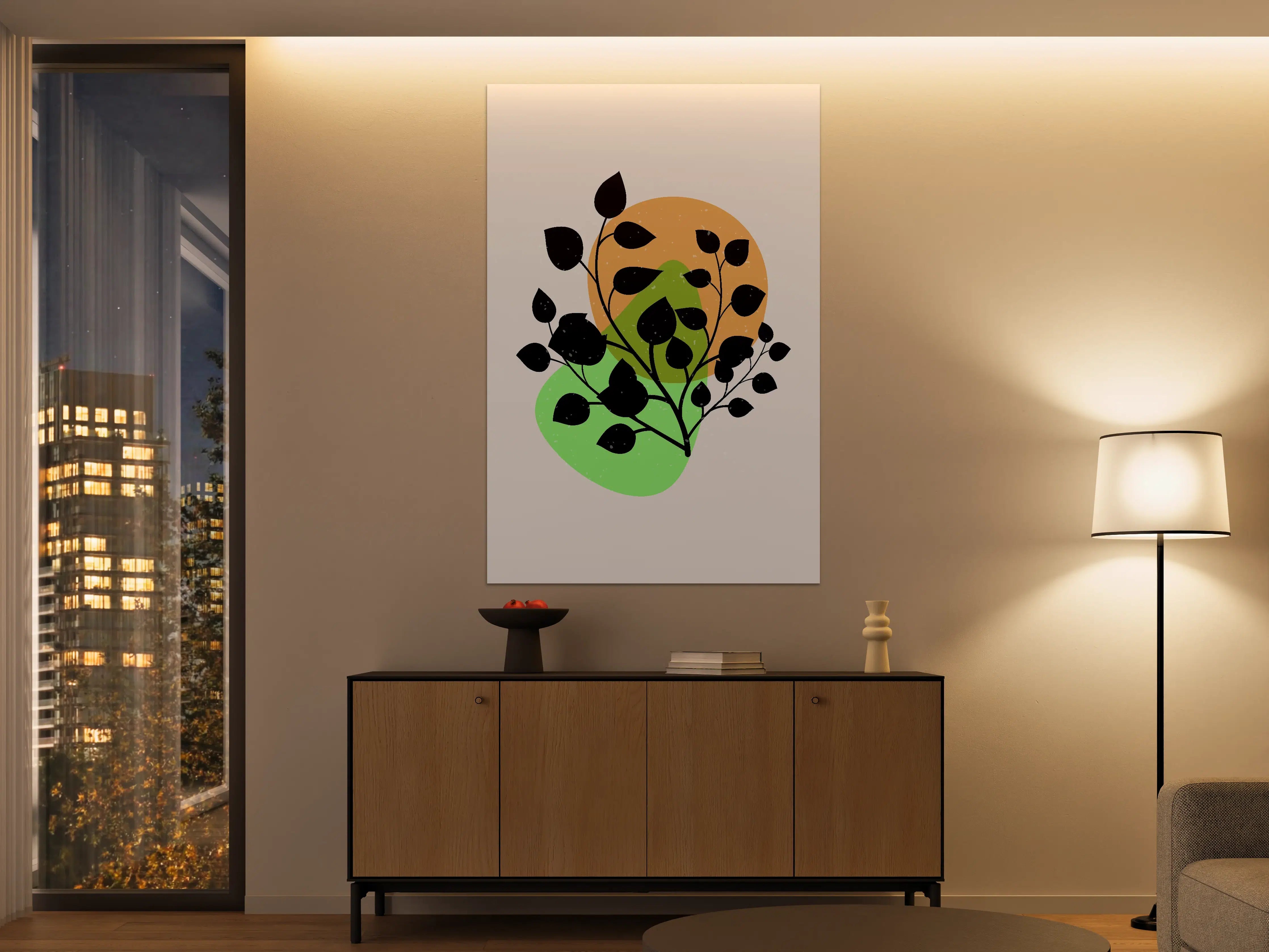 Große Wandbilder - Moderne Pflanzenillustration mit schwarzen Silhouetten