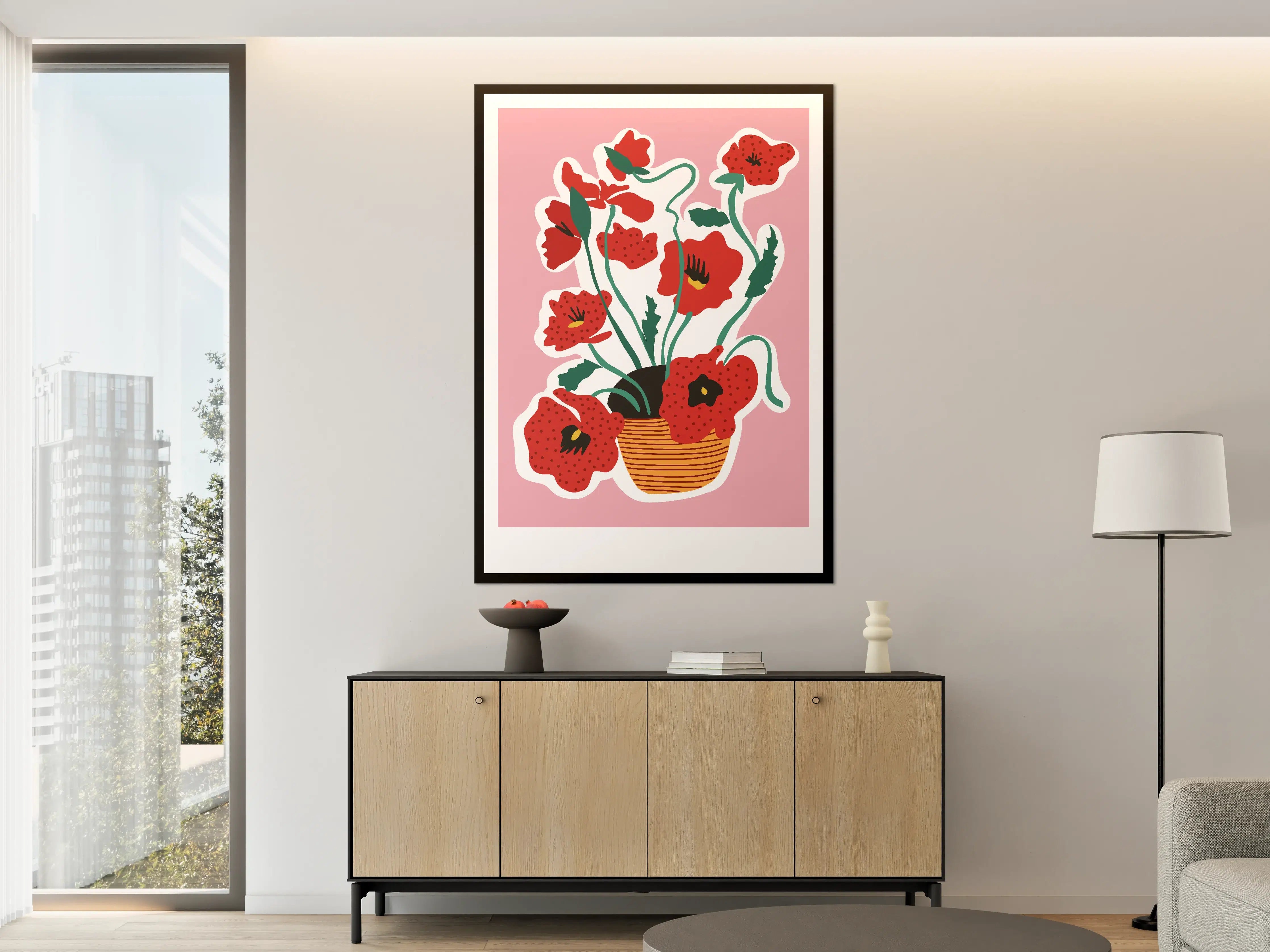 Große Wandbilder - Moderne Pop-Art Mohnblumen in Topf