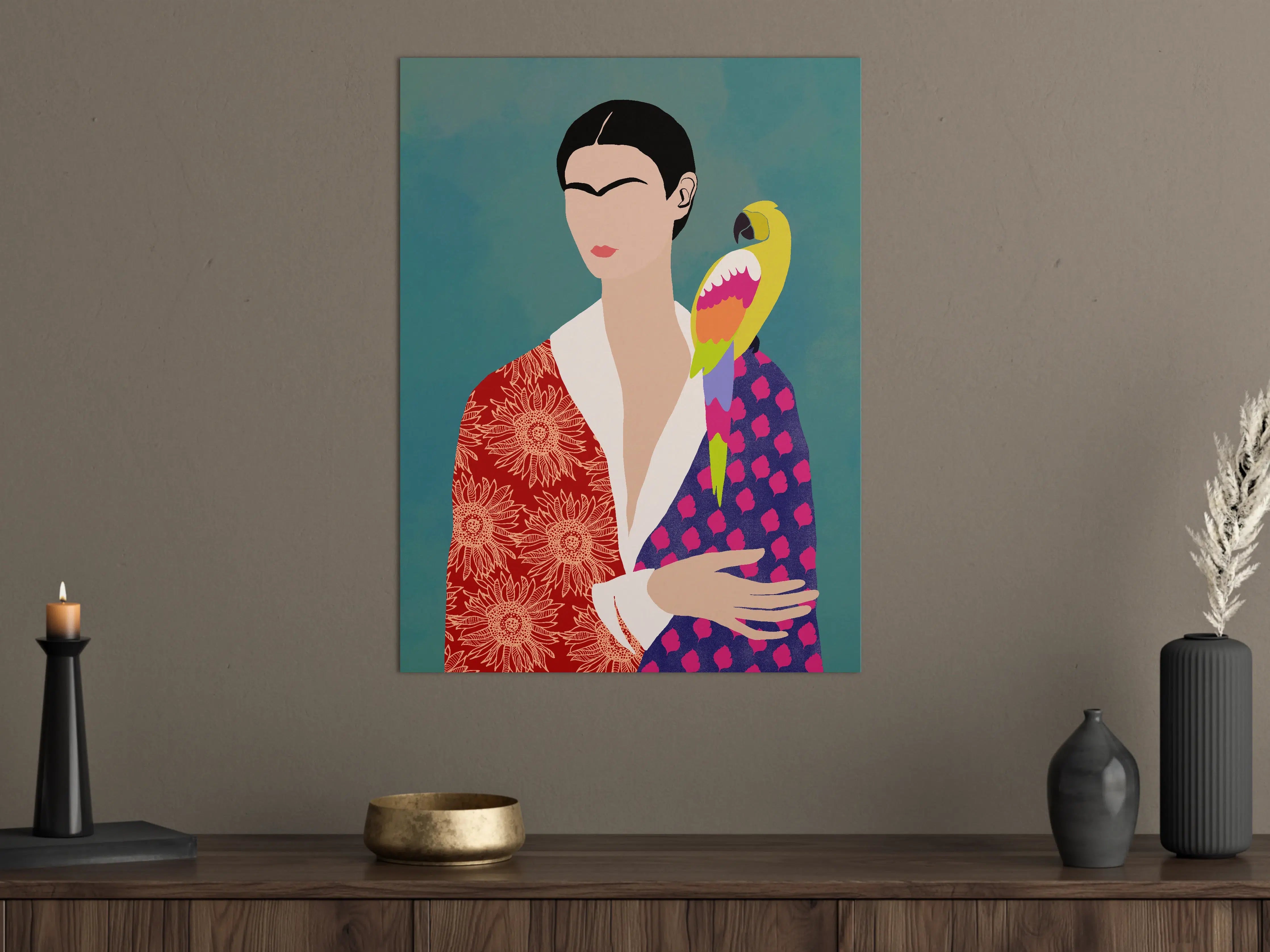 Große Wandbilder - Moderne Pop Art Porträt mit Vogelakzent