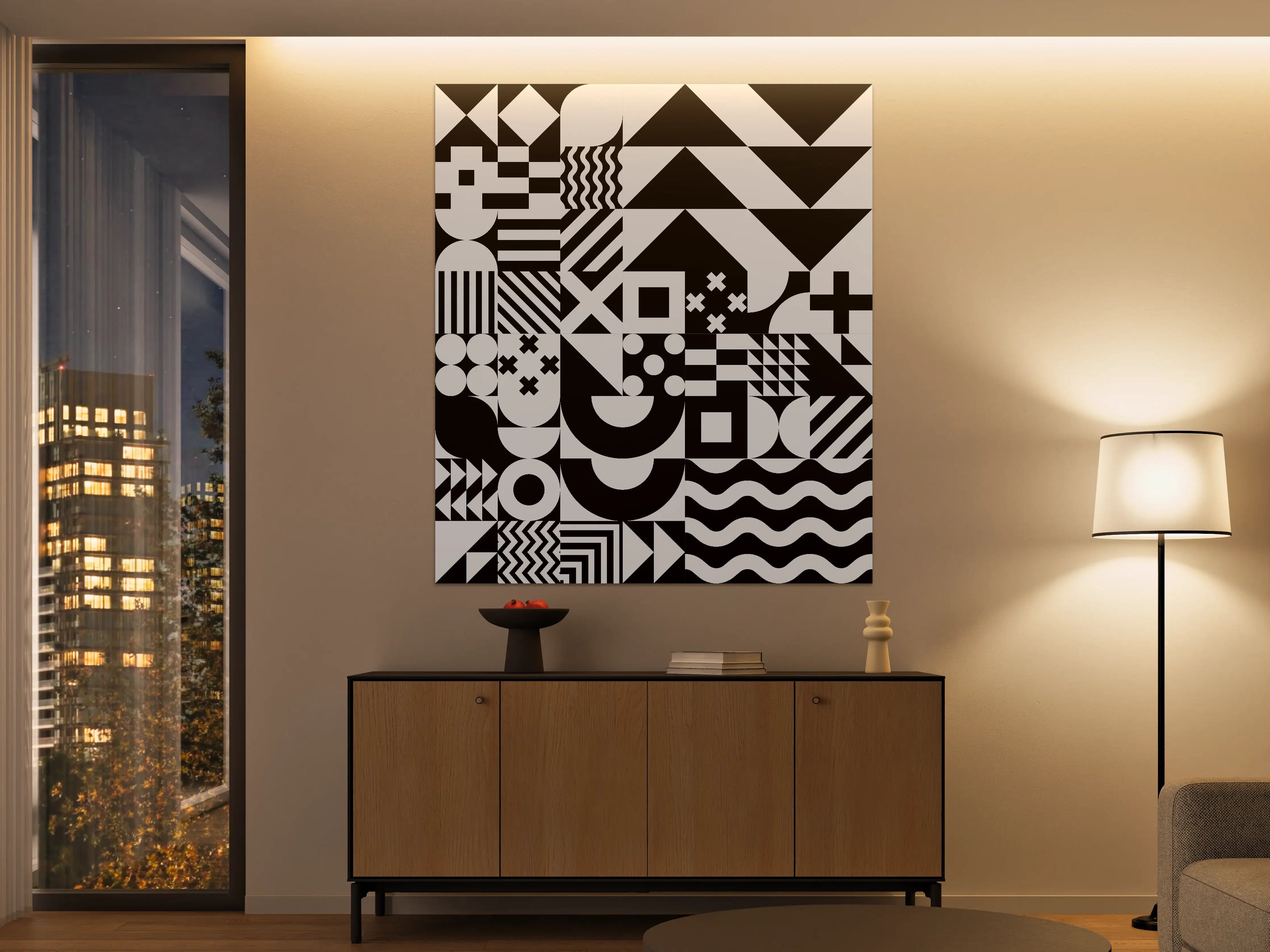 Große Wandbilder - Moderne Schwarz-Weiß-Geometrie-Kunst