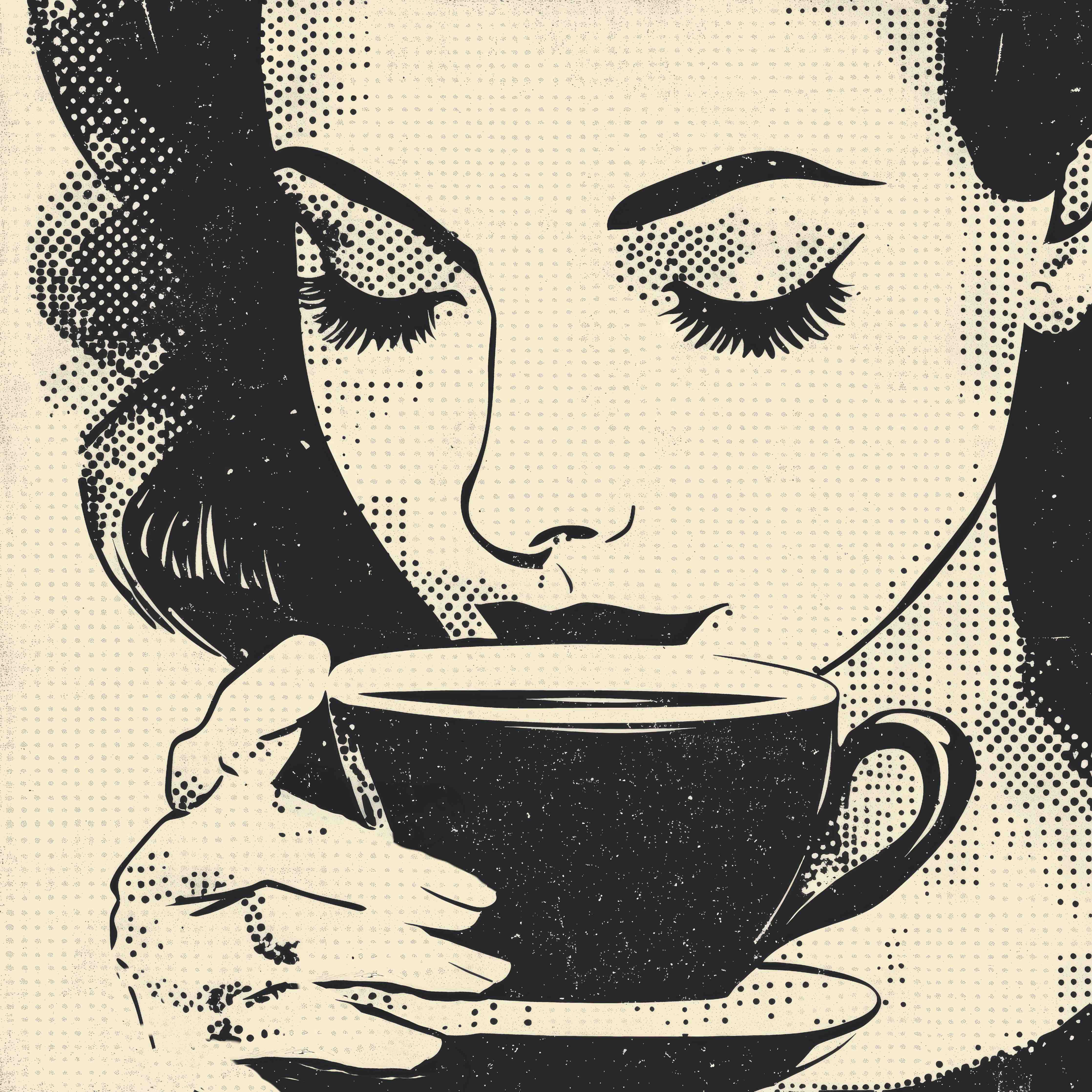 Große Wandbilder-Moderne Schwarz-Weiß-Porträtkunst mit Kaffee