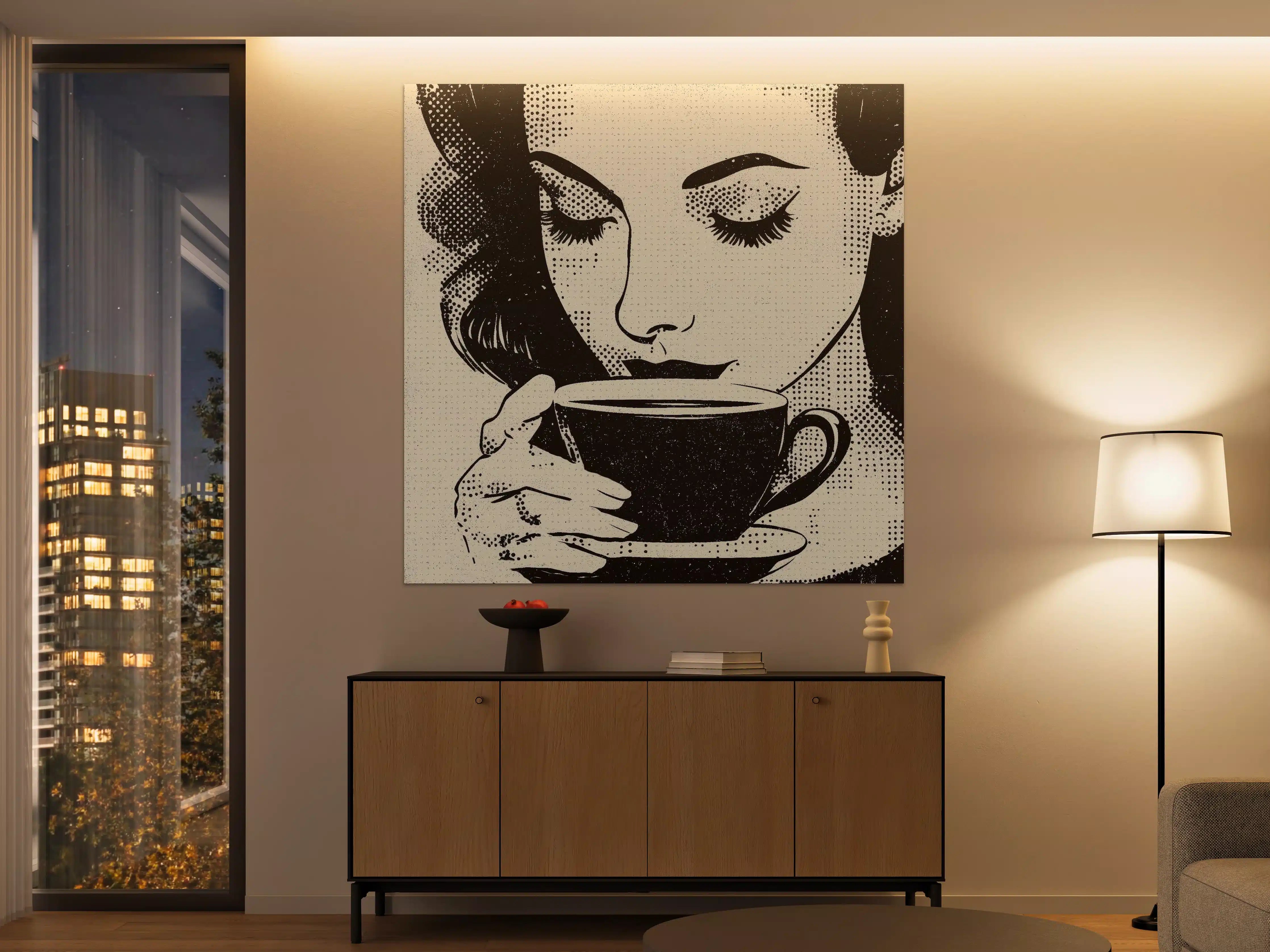 Große Wandbilder - Moderne Schwarz-Weiß-Porträtkunst mit Kaffee
