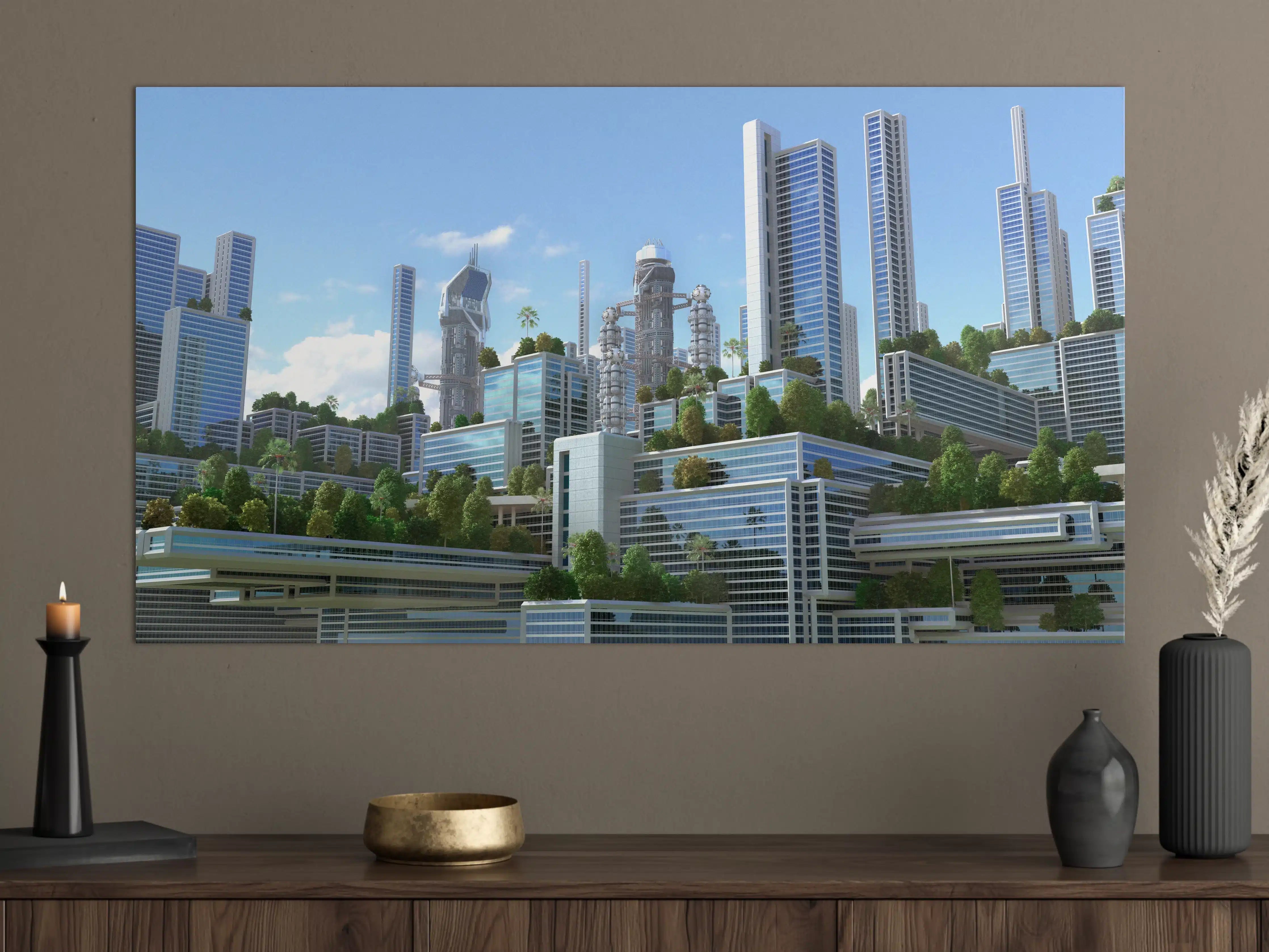 Große Wandbilder - Moderne Skyline mit grünen Terrassen