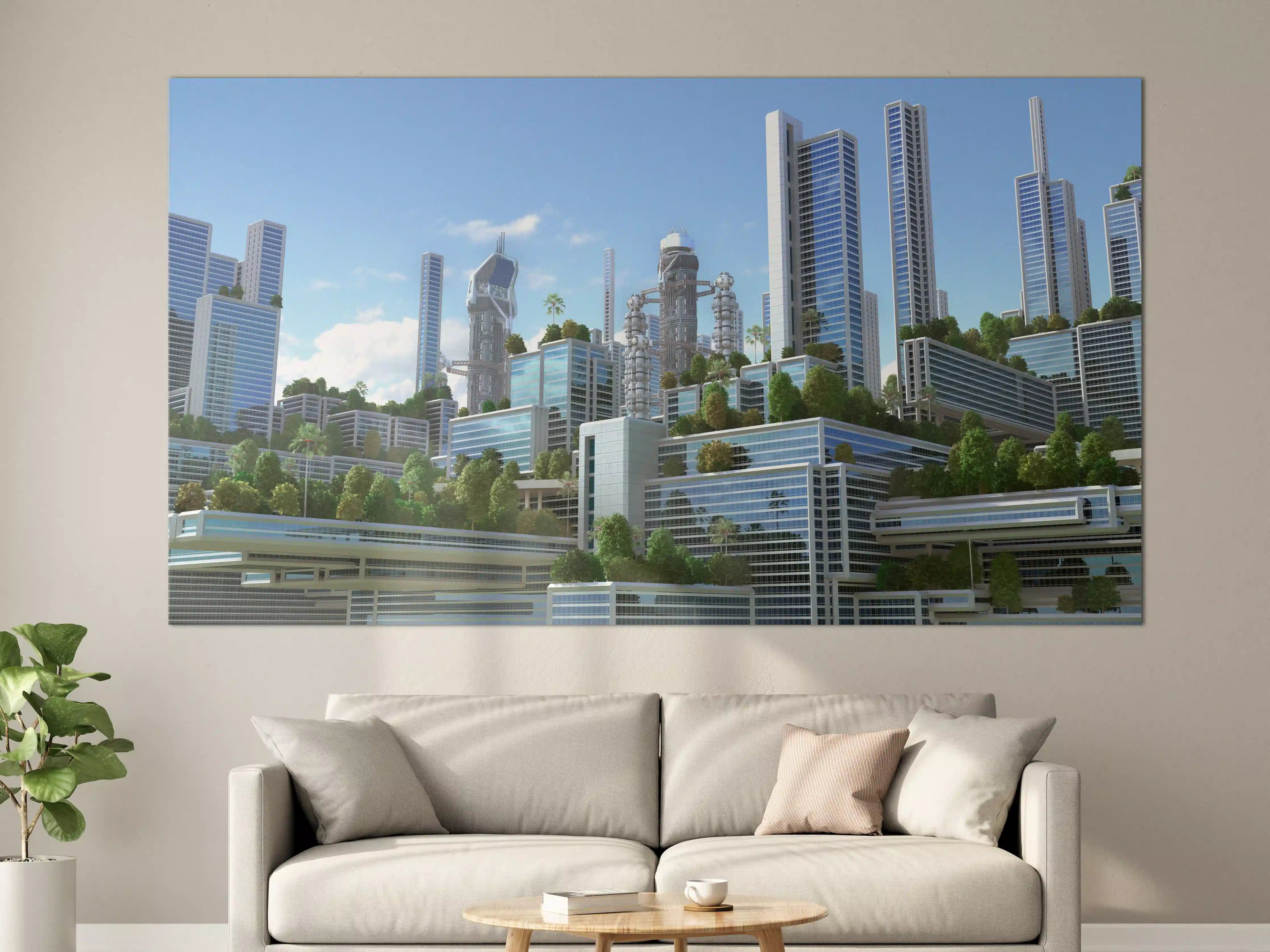 Große Wandbilder - Moderne Skyline mit grünen Terrassen
