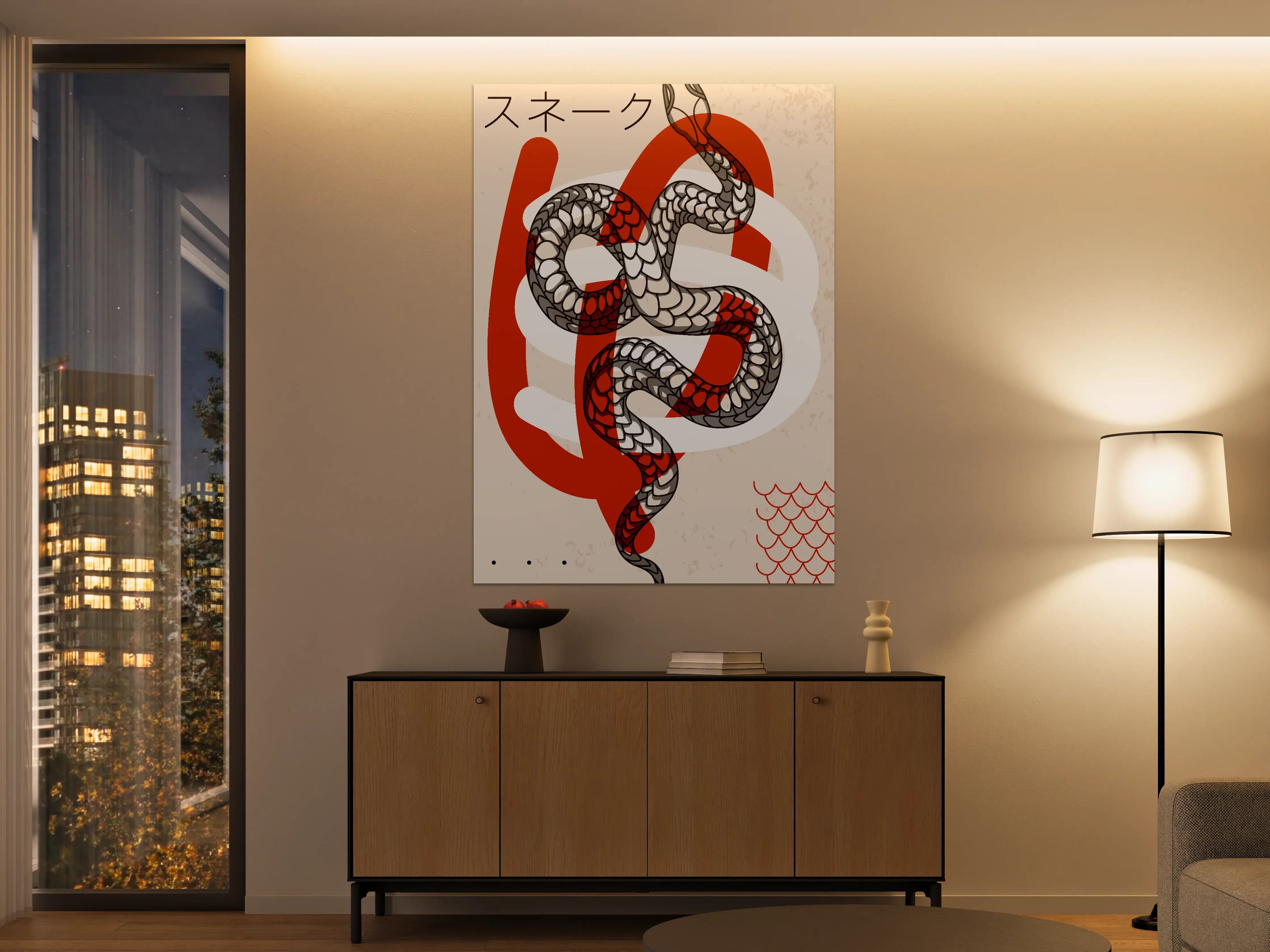 Große Wandbilder - Moderne Snake-Illustration auf Creme-Hintergrund