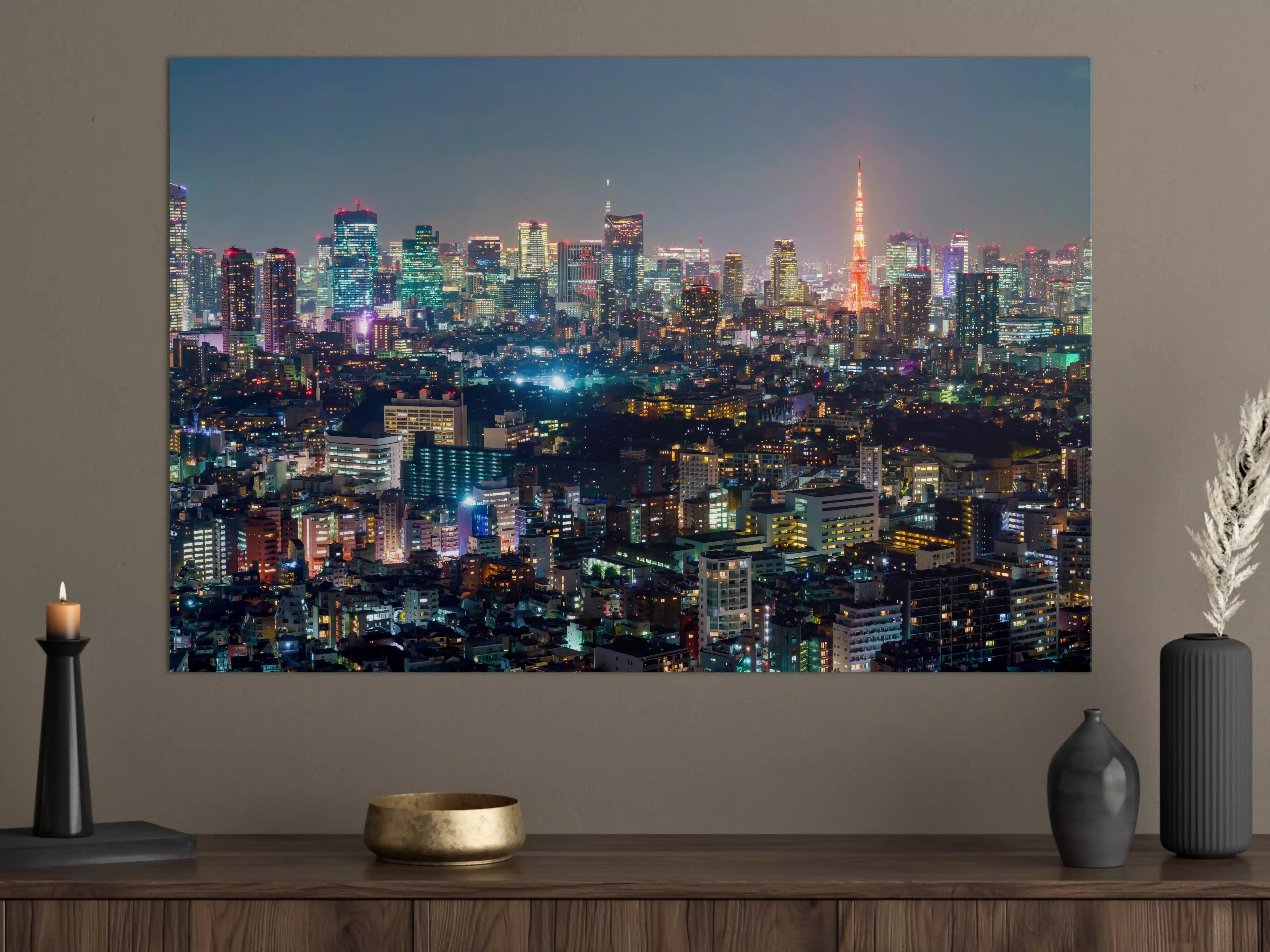 Große Wandbilder - Moderne Stadt bei Nacht mit Leuchtreklamen