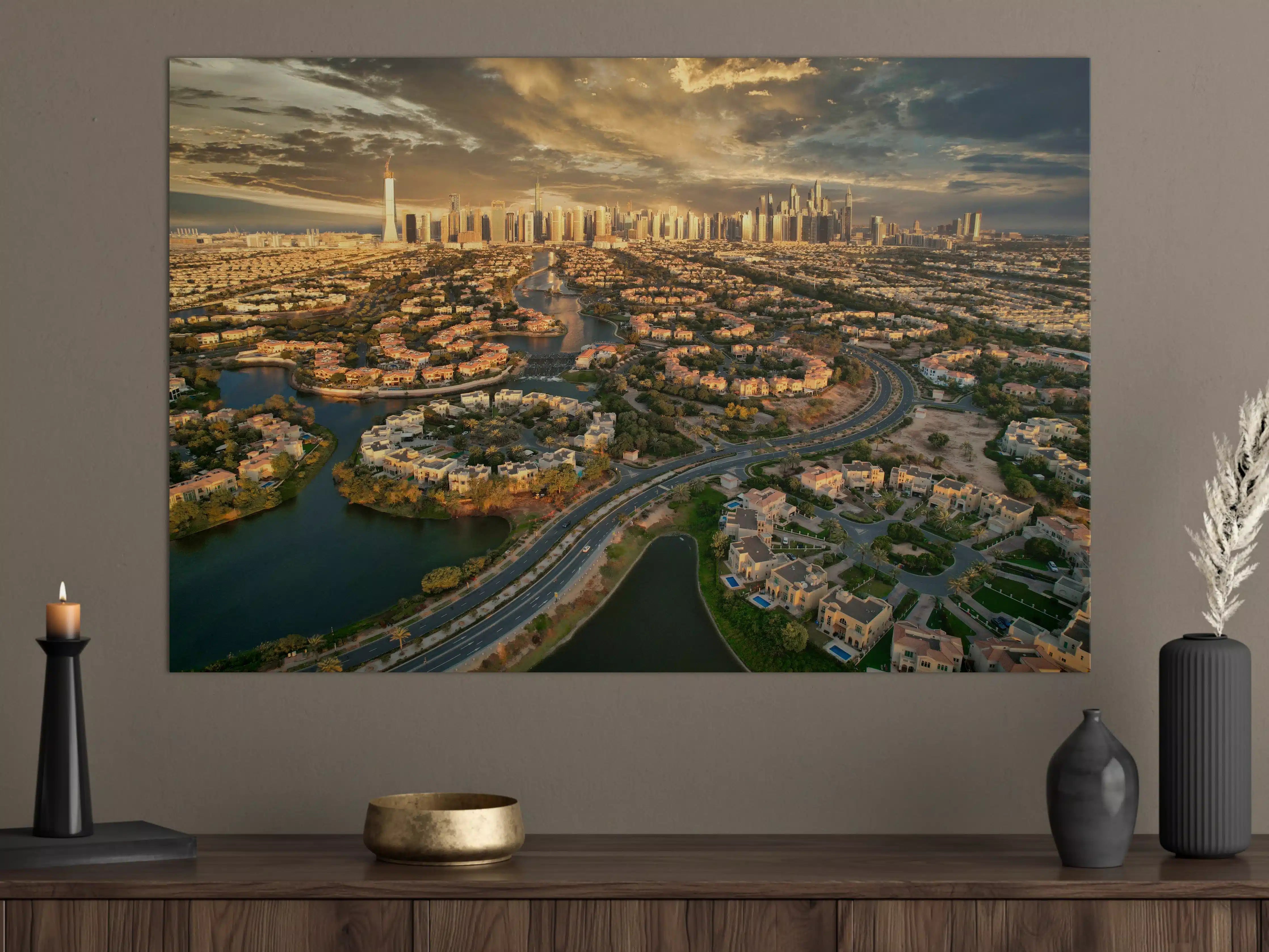 Große Wandbilder - Moderne Stadtskyline bei Sonnenuntergang