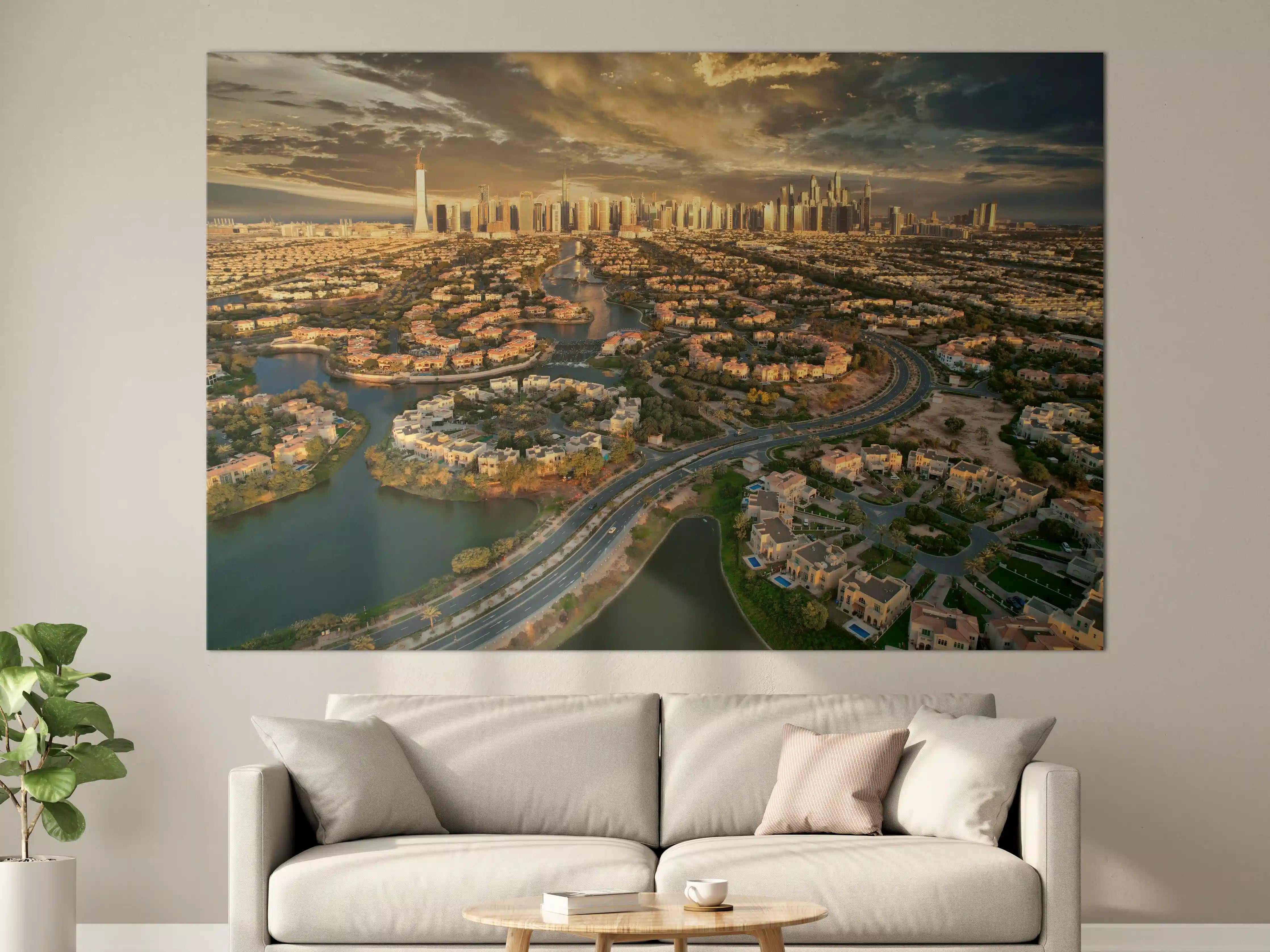 Große Wandbilder - Moderne Stadtskyline bei Sonnenuntergang