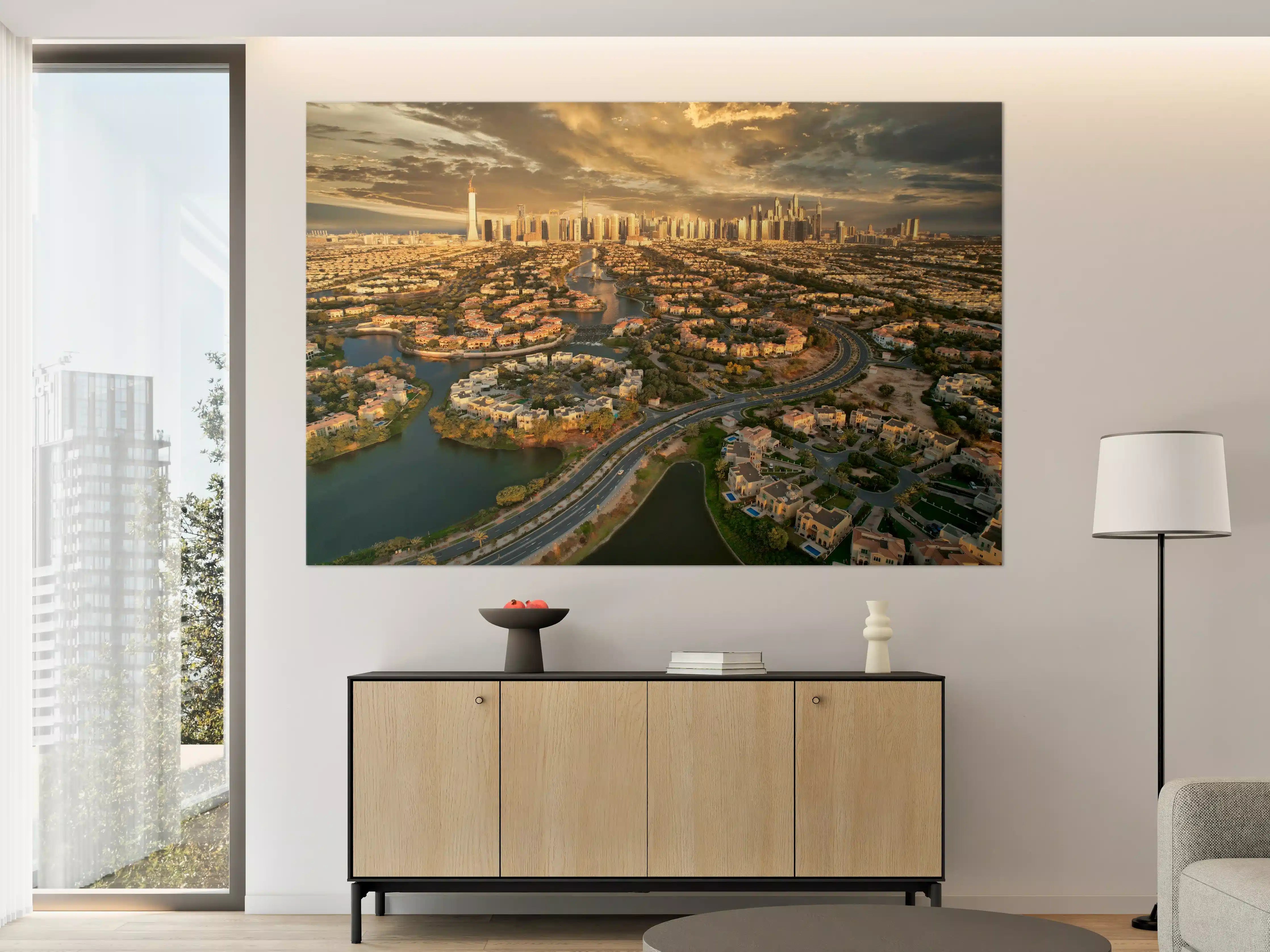 Große Wandbilder - Moderne Stadtskyline bei Sonnenuntergang