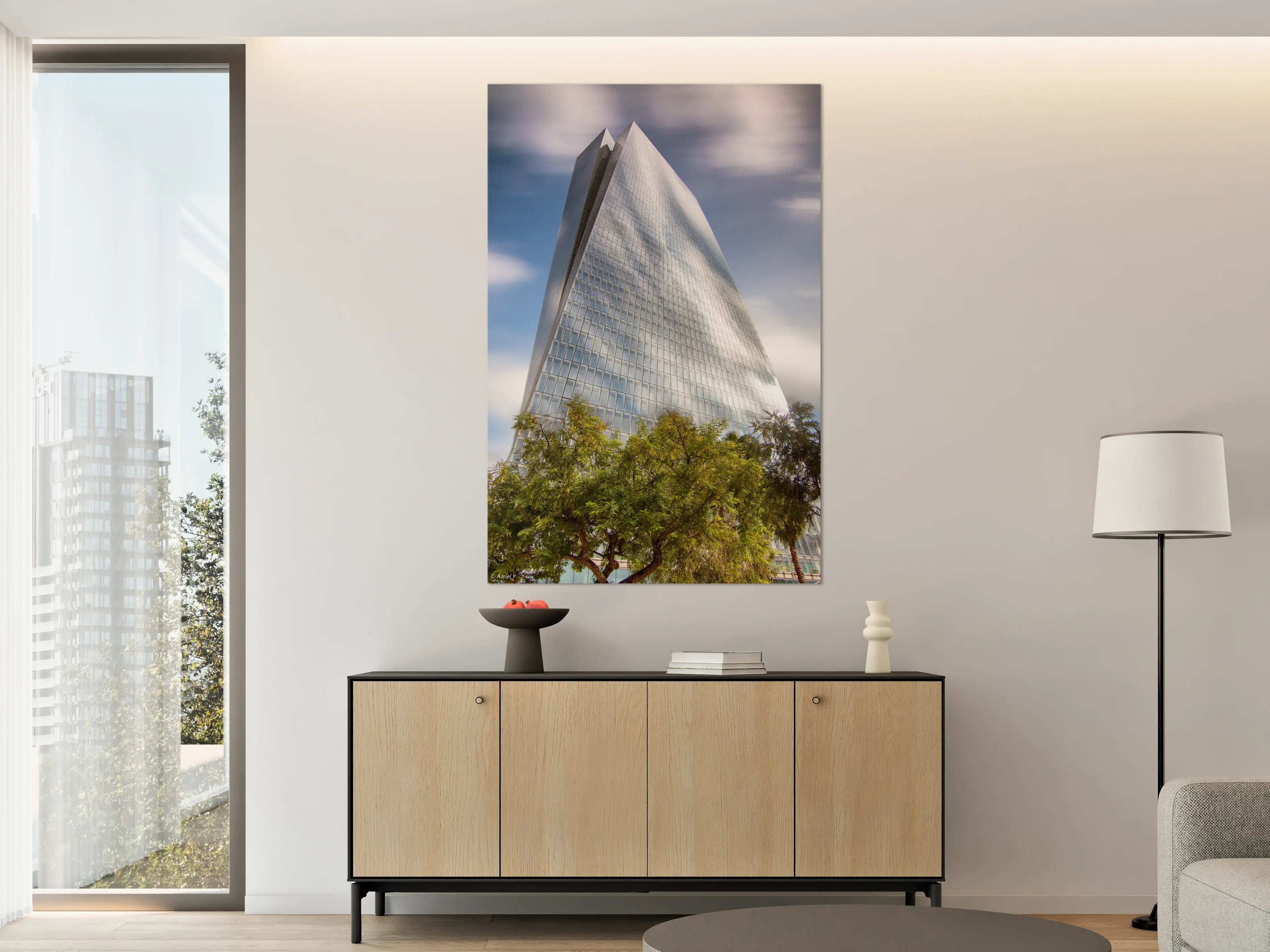 Große Wandbilder - Moderne Wolkenkratzer-Architektur mit grünem Vorgrund