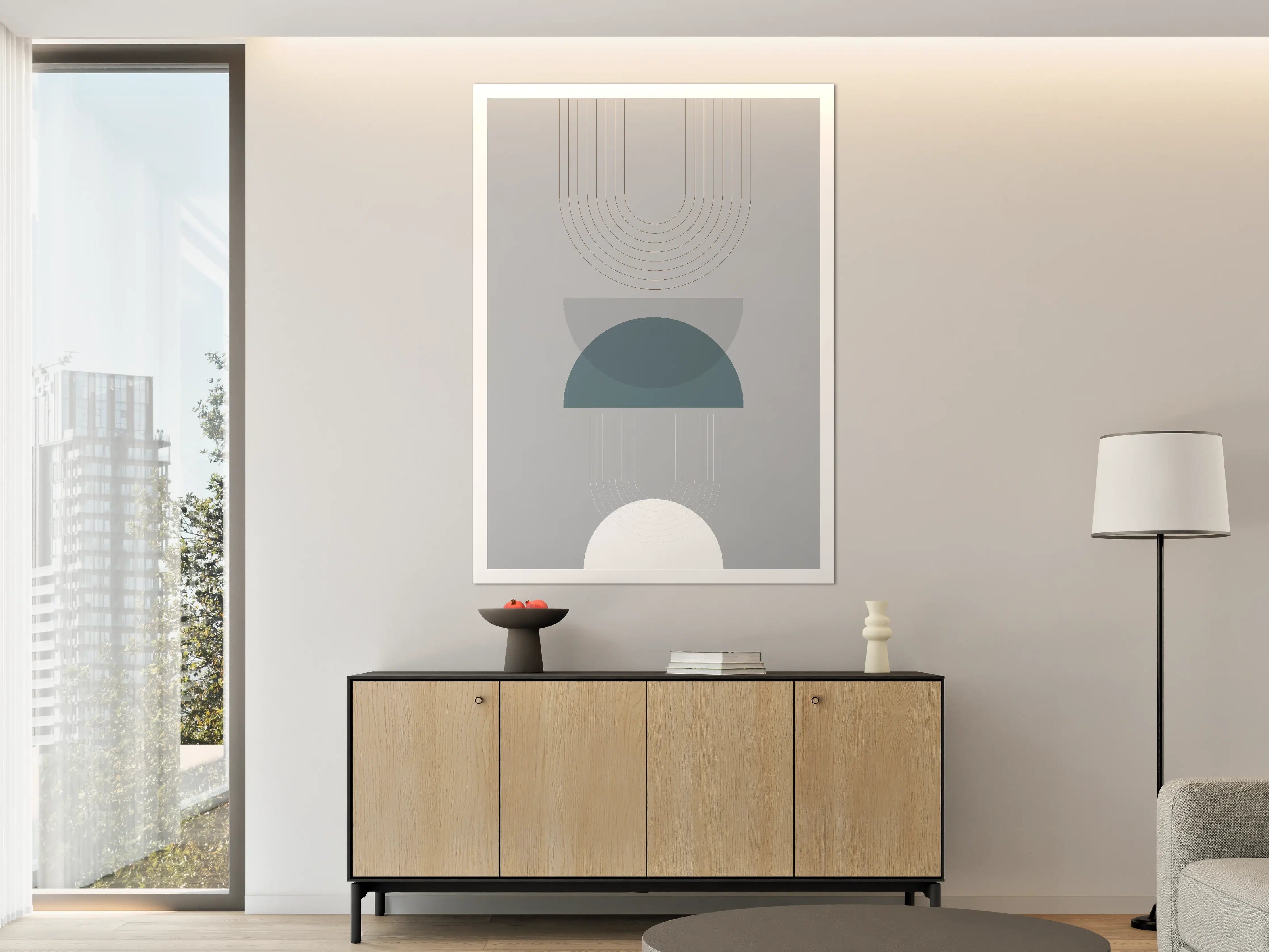 Große Wandbilder - Moderne abstrakte Geometrie in Grau und Blau