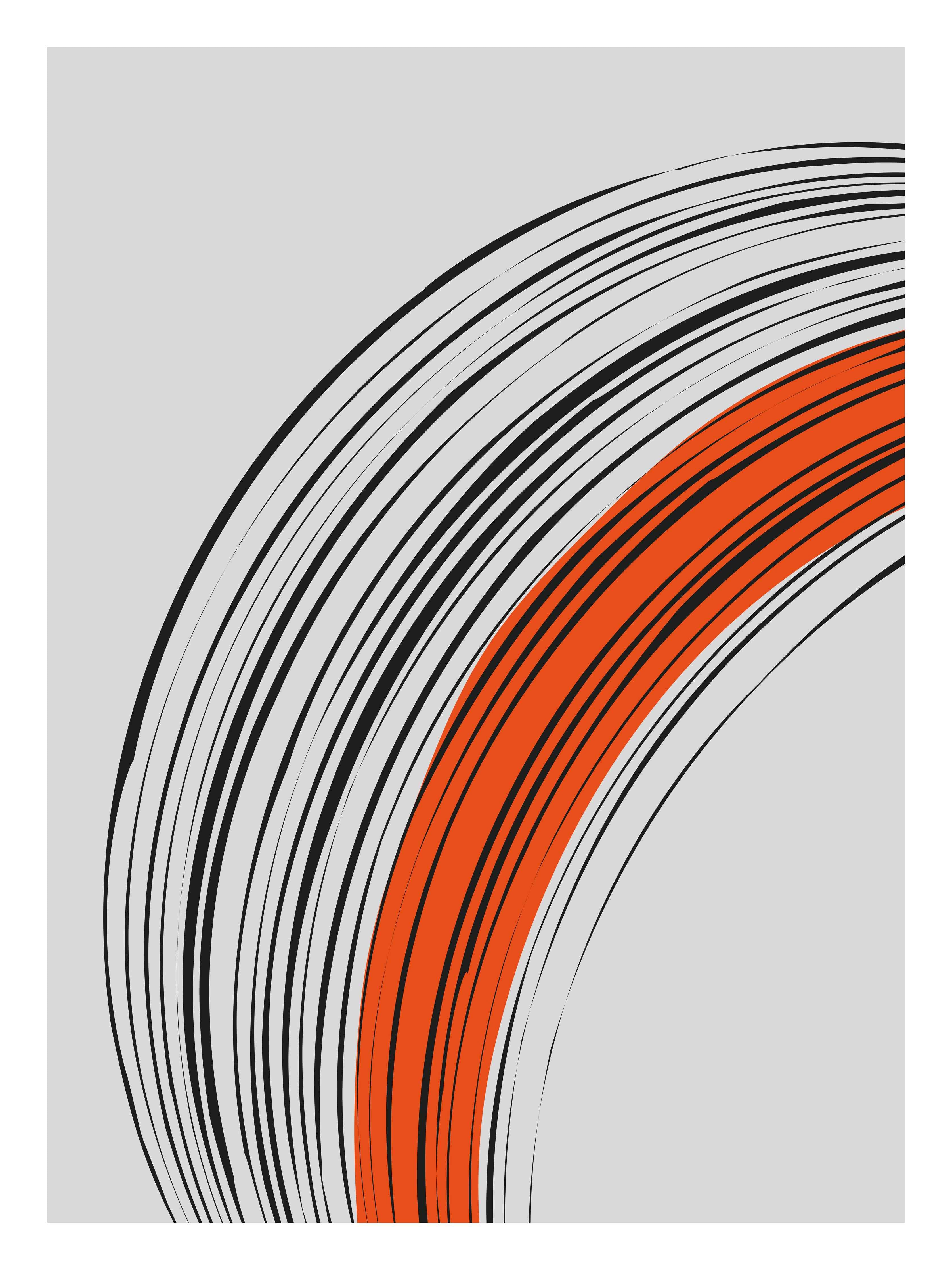 Große Wandbilder-Moderne abstrakte Kreise in Schwarz, Weiß und Orange auf hellem Hintergrund