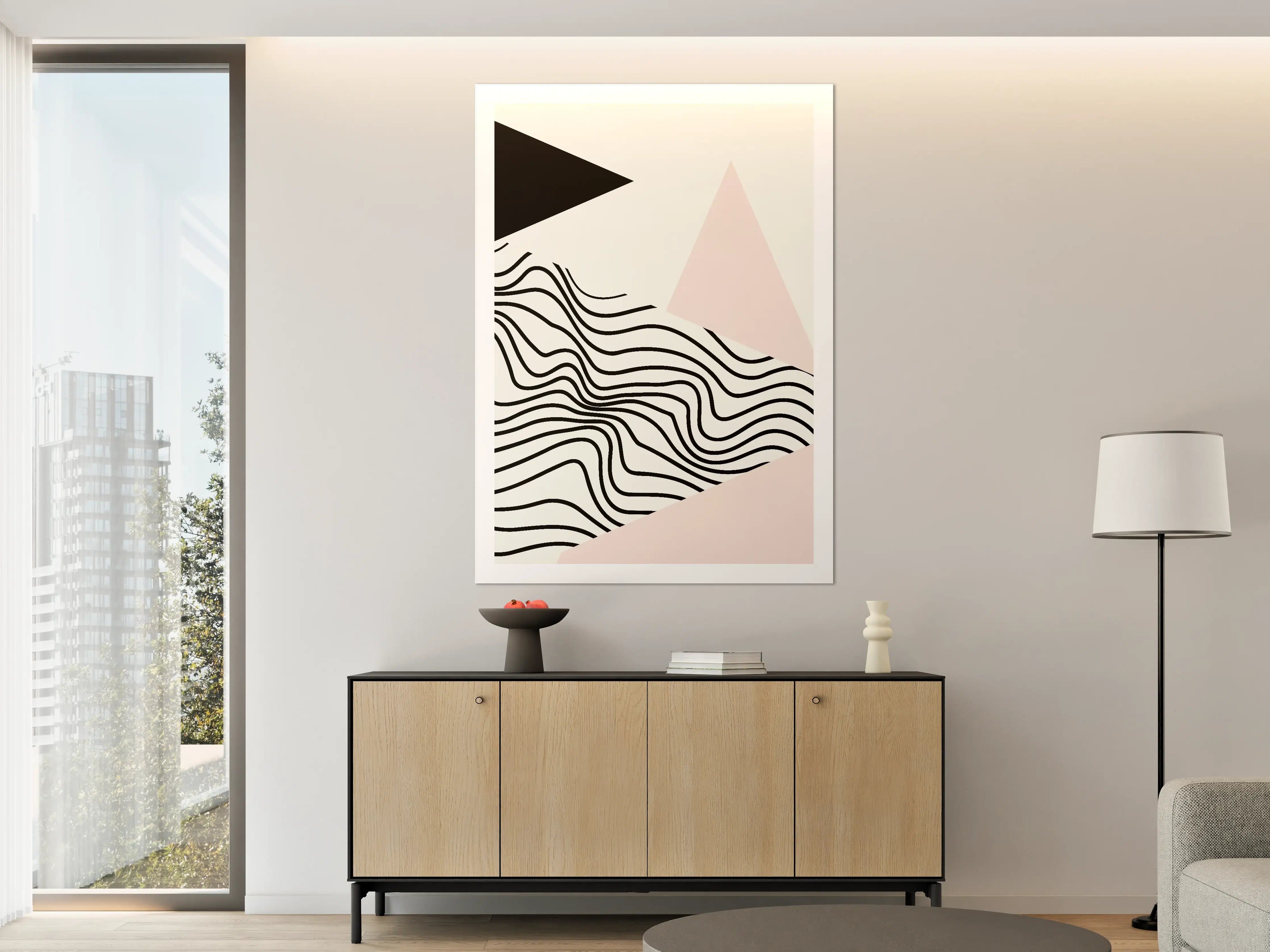 Große Wandbilder - Moderne abstrakte Kunst in Pastell und Schwarz