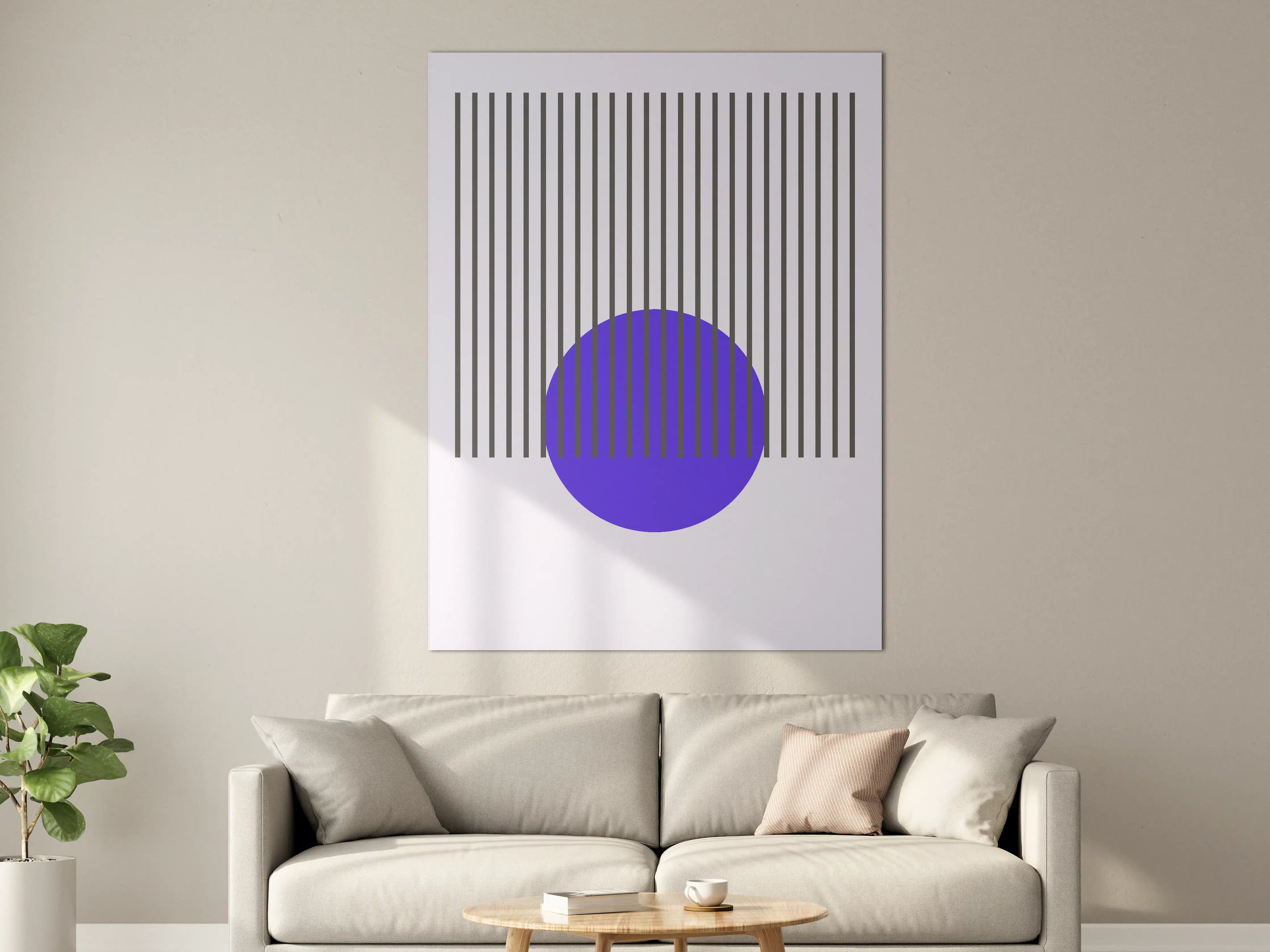 Große Wandbilder - Moderne abstrakte Kunst mit blauer Kugel und schwarzen Linien