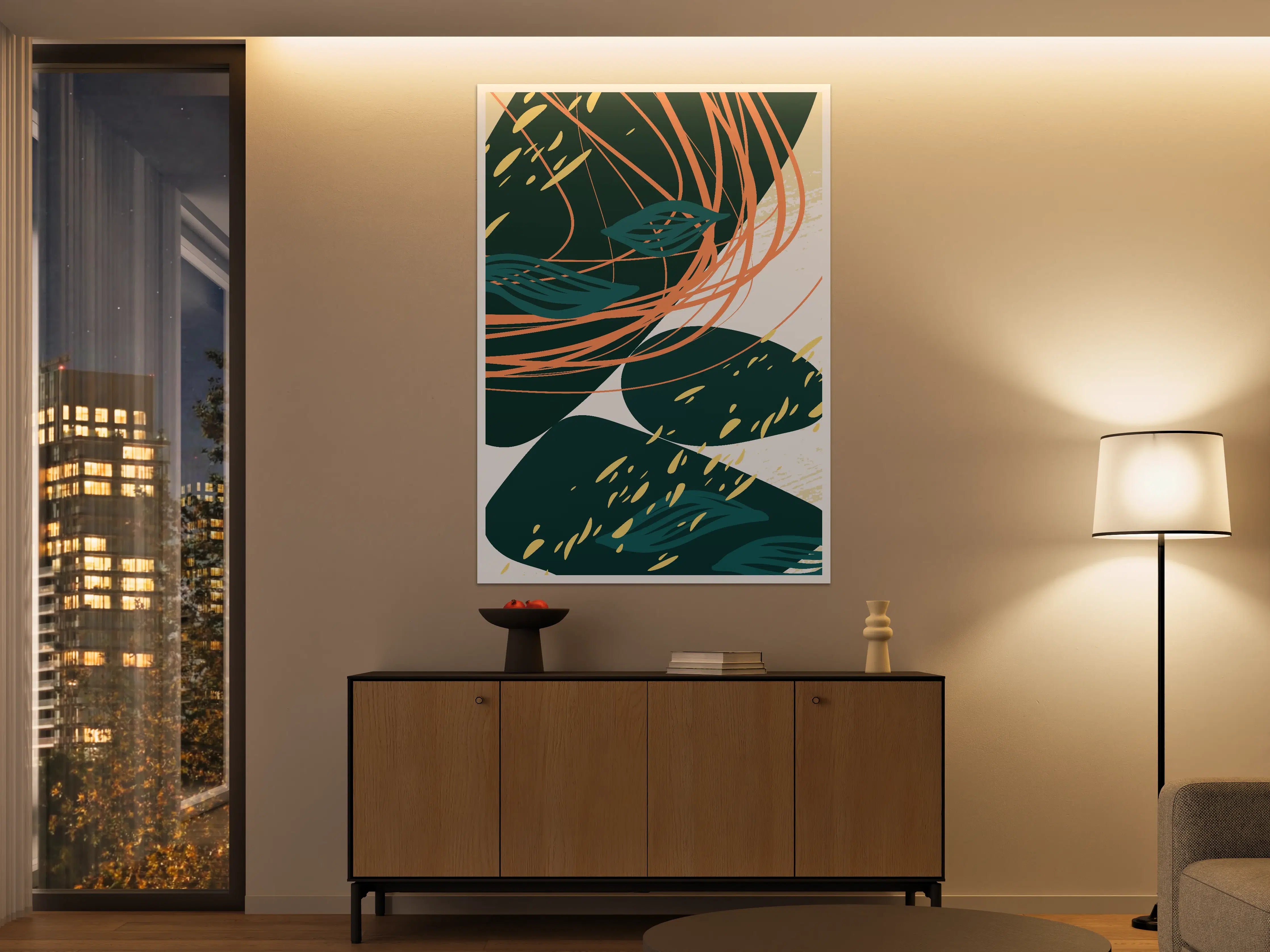 Große Wandbilder - Moderne abstrakte Kunst mit grünen Blättern