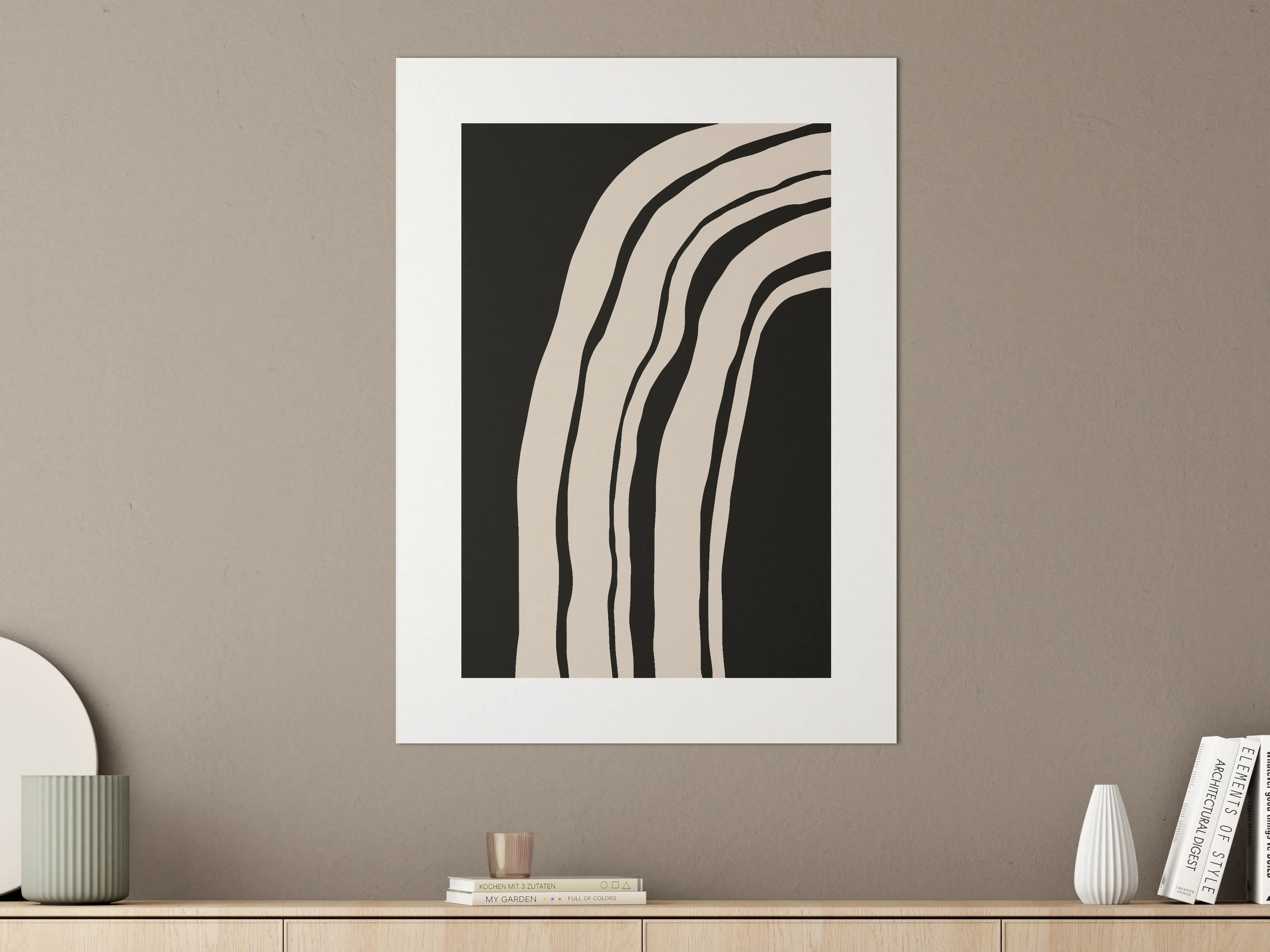 Große Wandbilder - Moderne abstrakte Linien in Beige und Schwarz