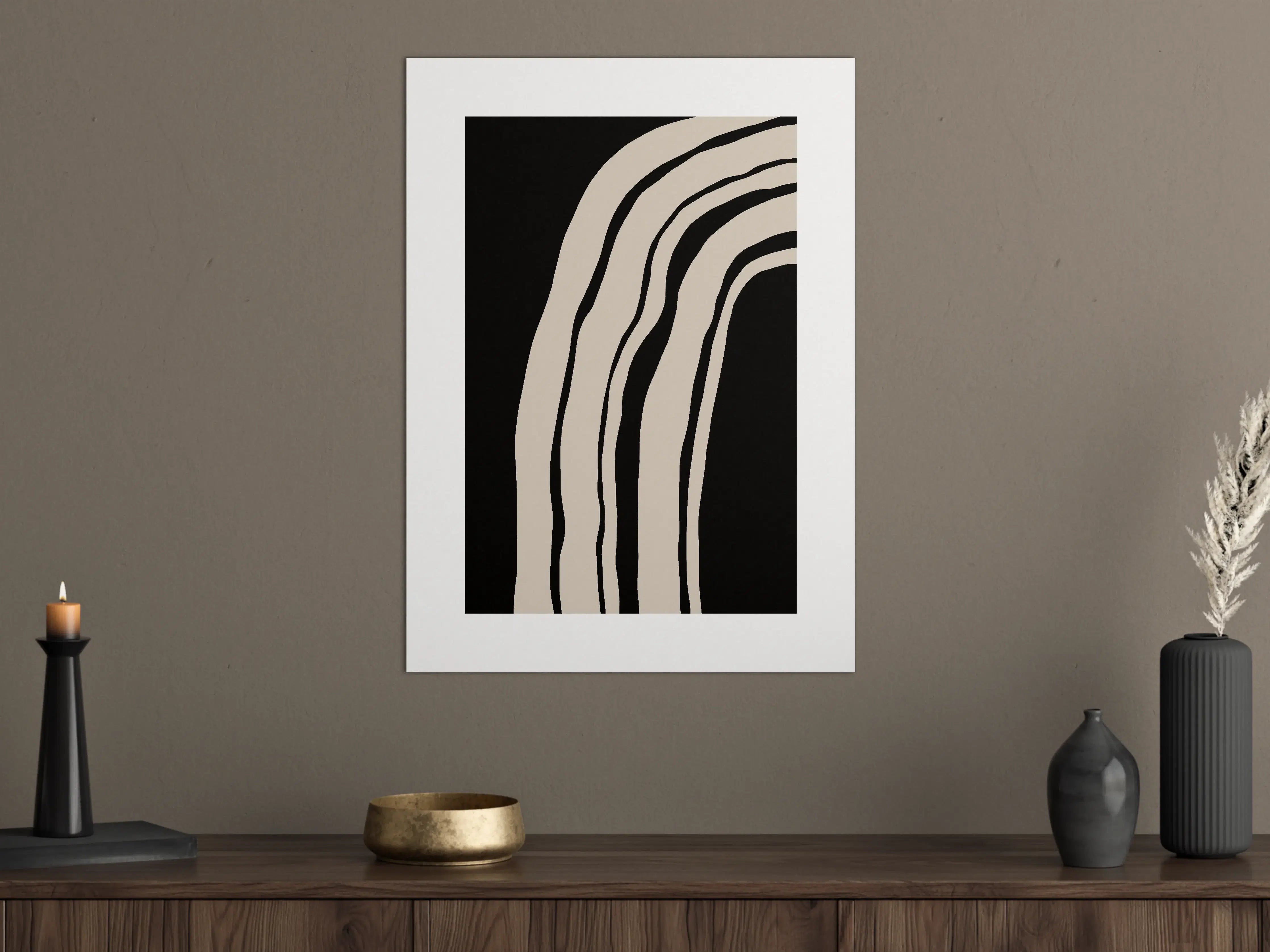 Große Wandbilder - Moderne abstrakte Linien in Beige und Schwarz