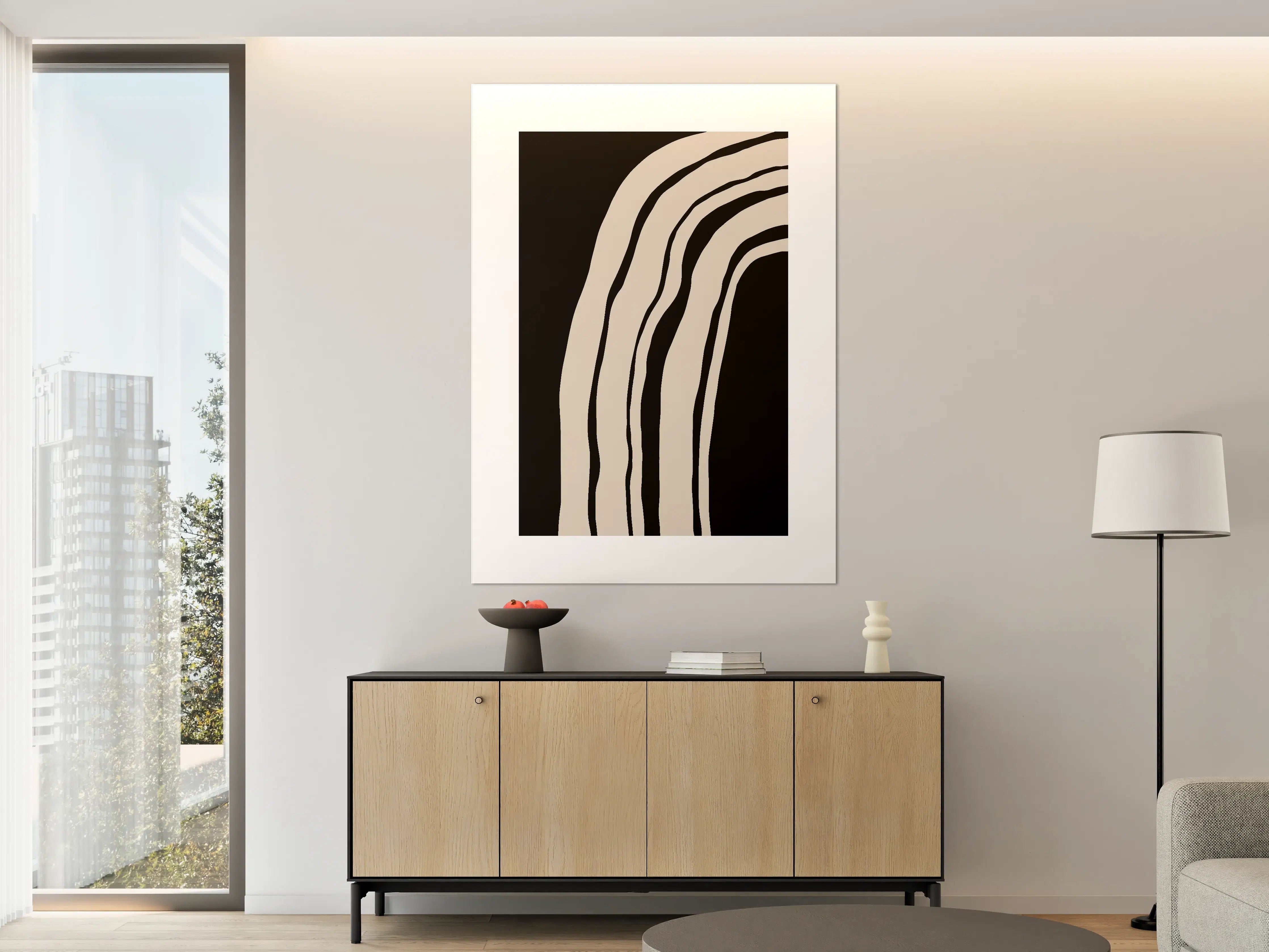 Große Wandbilder - Moderne abstrakte Linien in Beige und Schwarz