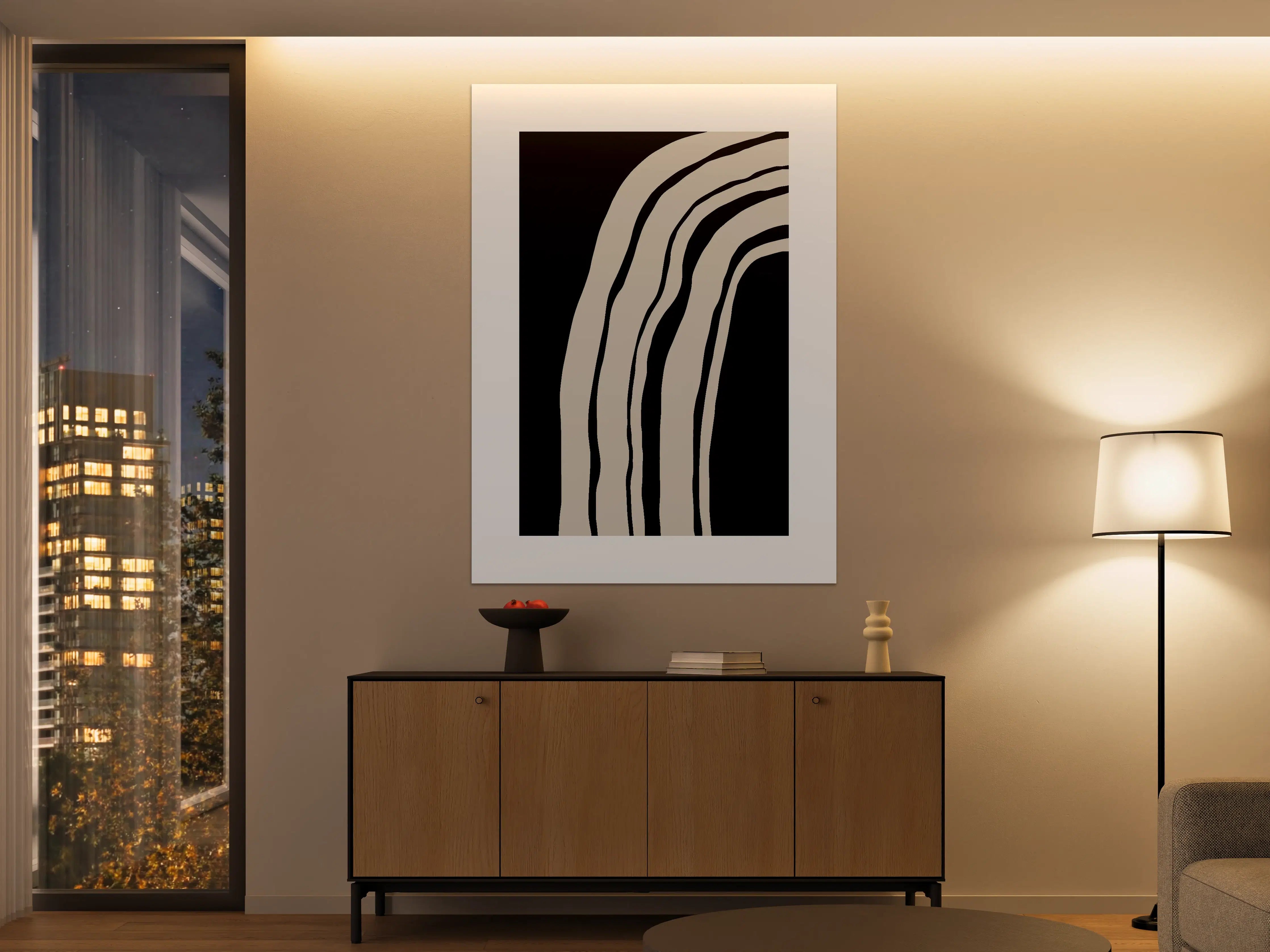 Große Wandbilder - Moderne abstrakte Linien in Beige und Schwarz