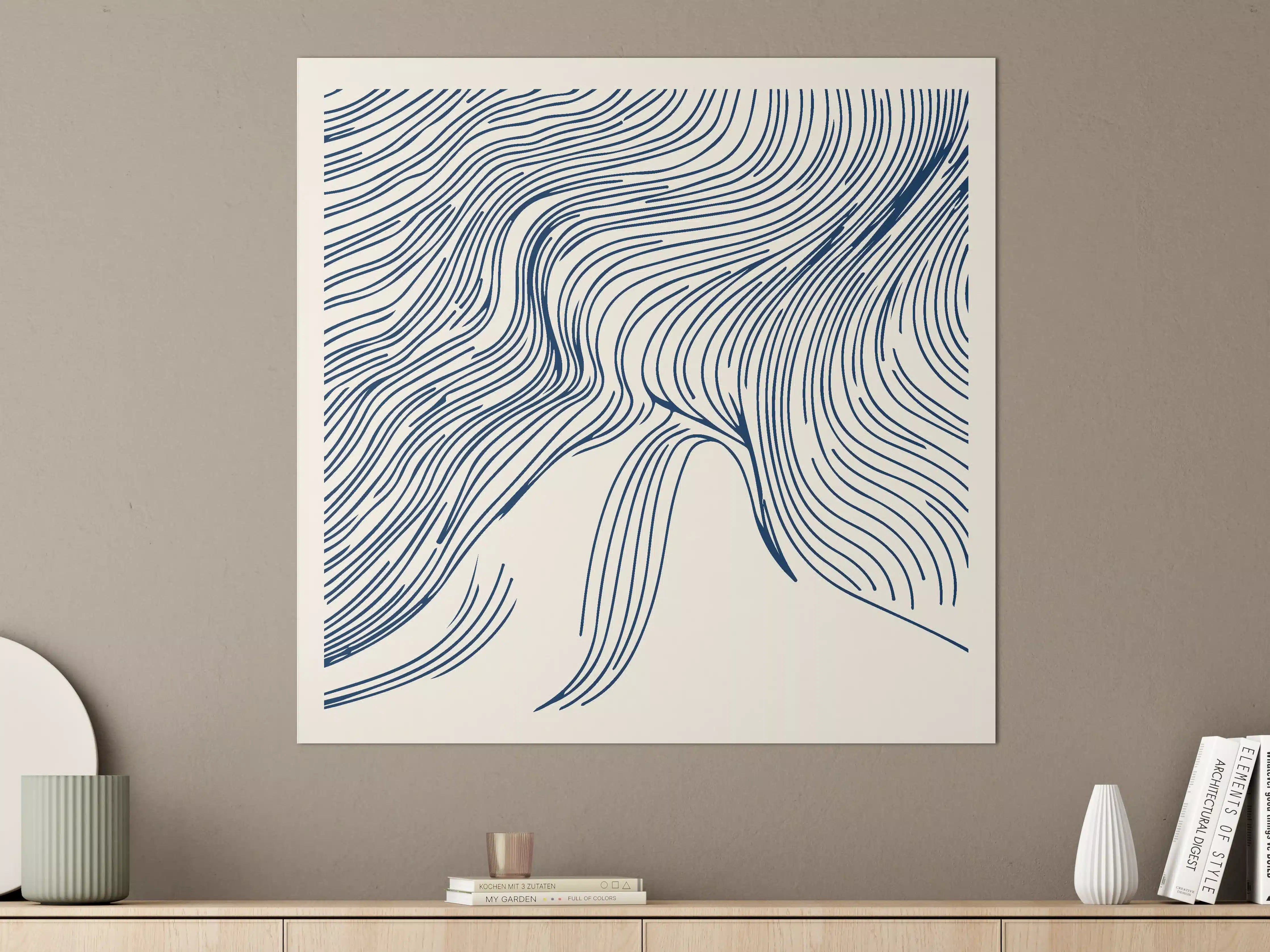 Große Wandbilder - Moderne abstrakte Linienkunst in Dunkelblau und Creme
