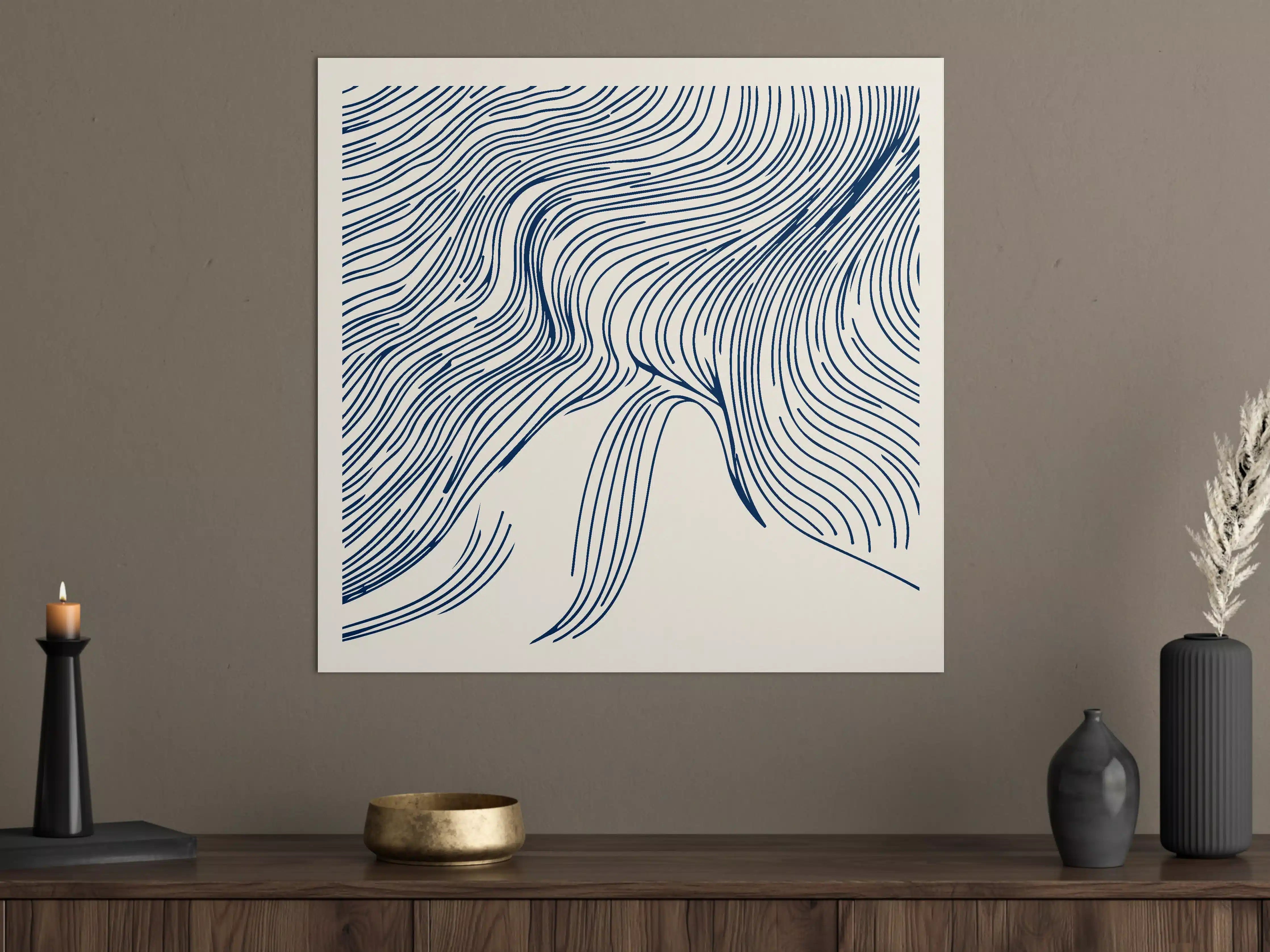 Große Wandbilder - Moderne abstrakte Linienkunst in Dunkelblau und Creme