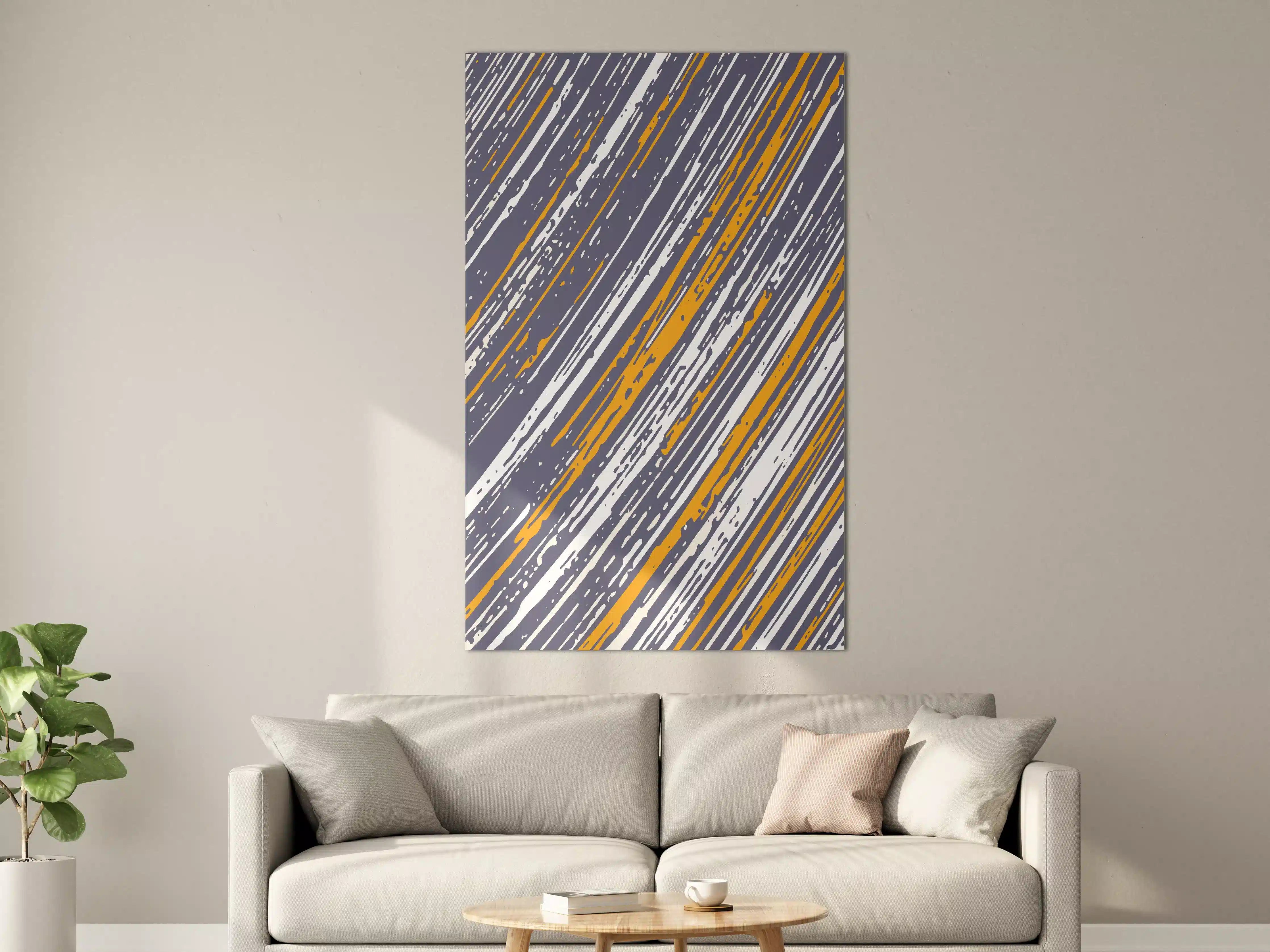 Große Wandbilder - Moderne abstrakte Linienkunst in Grau und Orange
