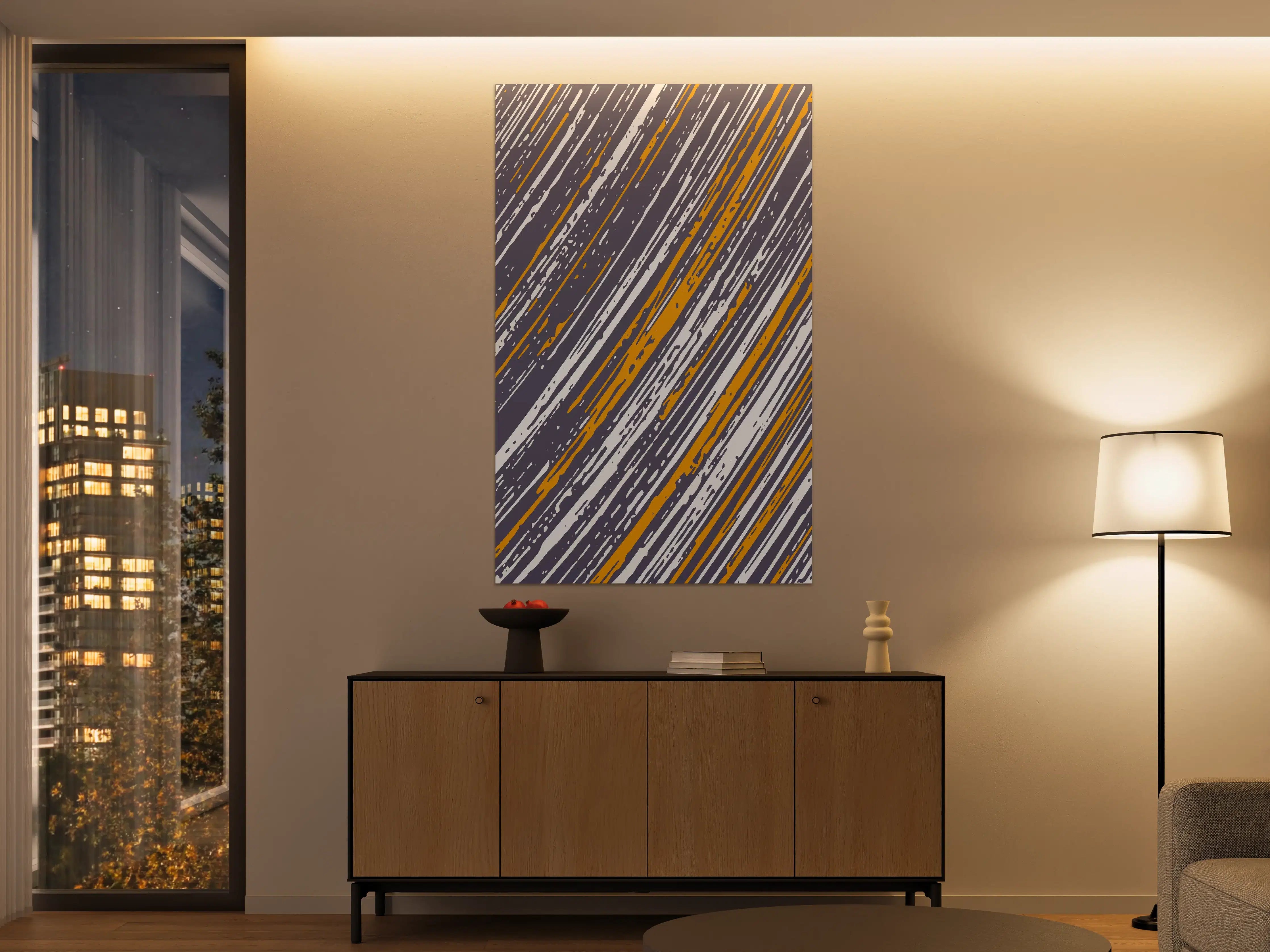 Große Wandbilder - Moderne abstrakte Linienkunst in Grau und Orange
