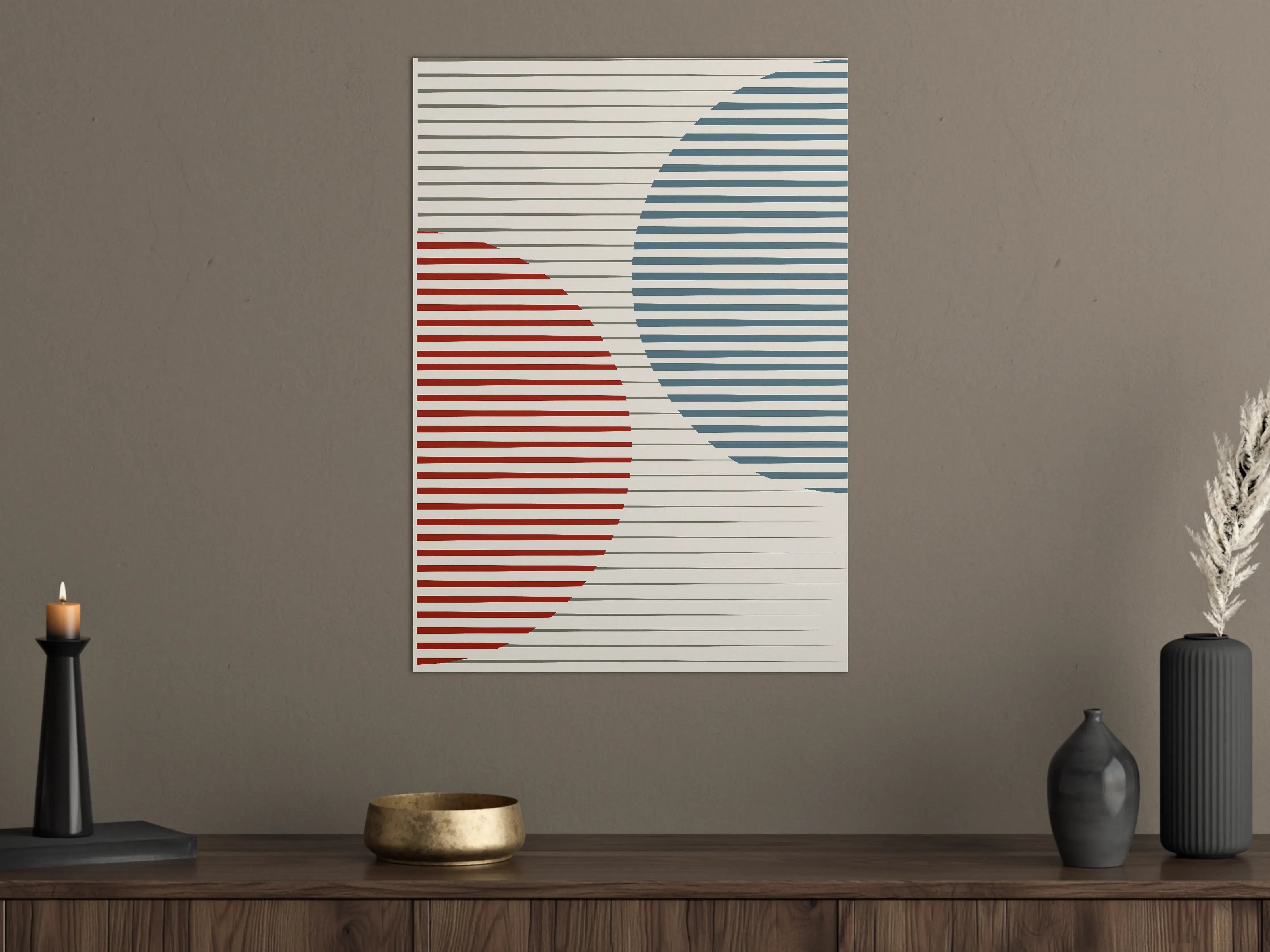 Große Wandbilder - Moderne abstrakte Linienkunst in Rot, Blau und Beige